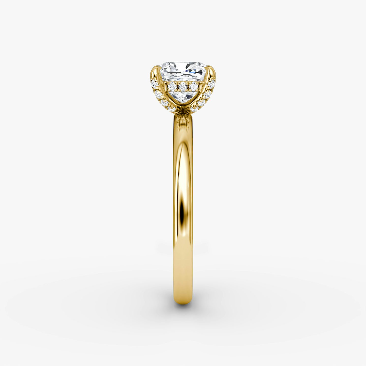 The Classic Hidden Halo | Cushion | 18k | Yellow Gold | bandAccent: Plain | bandWidth: large | prongStyle: Pavé | diamondOrientation: vertical | caratWeight: other
