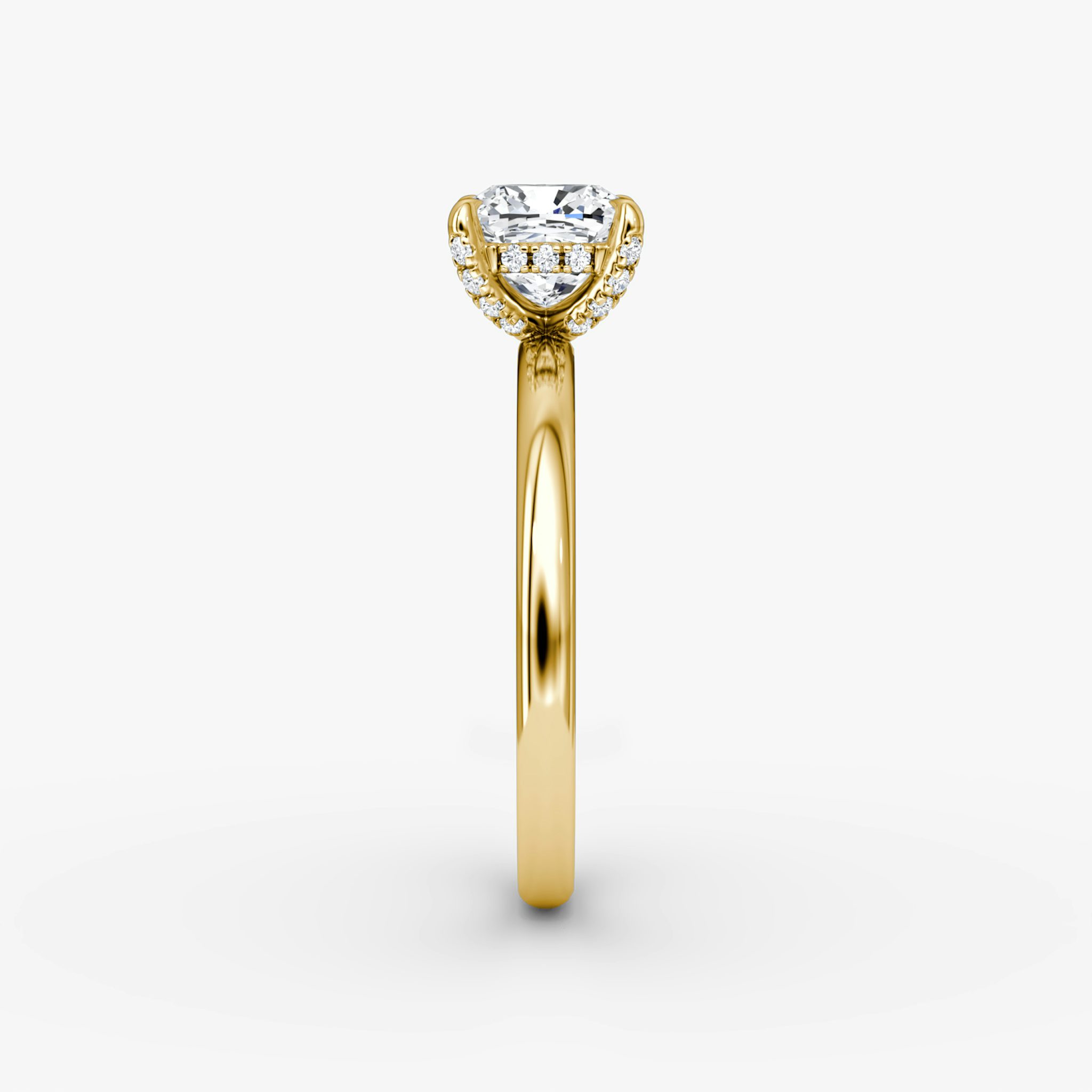 The Classic Hidden Halo | Cushion | 18k | Yellow Gold | bandAccent: Plain | bandWidth: large | prongStyle: Pavé | diamondOrientation: vertical | caratWeight: other