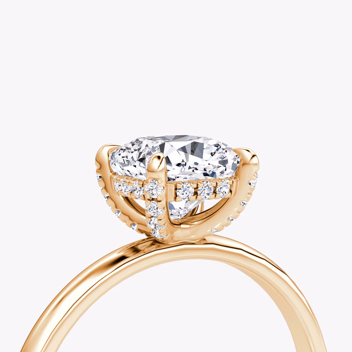 The Classic Hidden Halo | Cushion | 14k | Rose Gold | bandAccent: Plain | bandWidth: large | prongStyle: Pavé | diamondOrientation: vertical | caratWeight: other