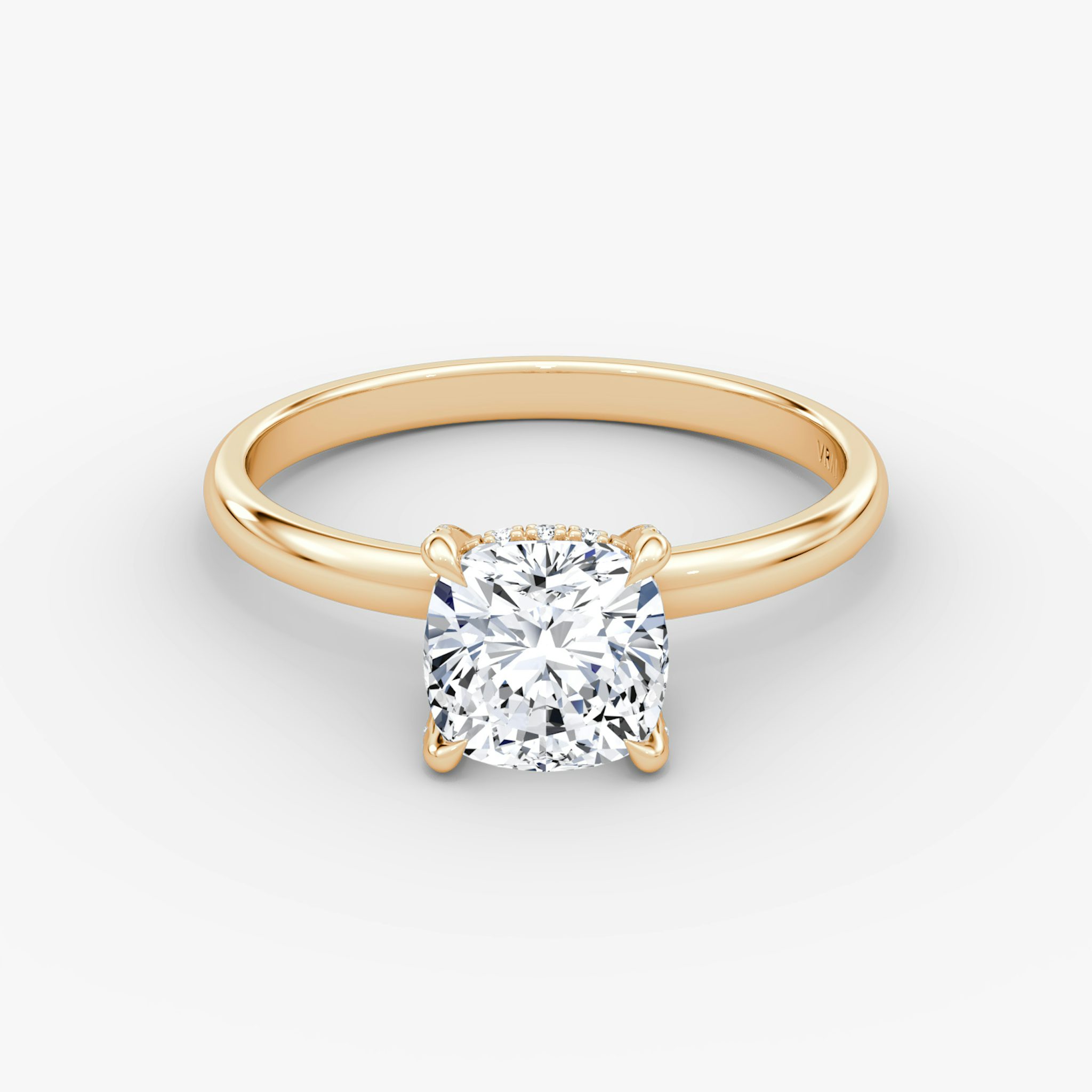 The Classic Hidden Halo | Cushion | 14k | Rose Gold | bandAccent: Plain | bandWidth: large | prongStyle: Pavé | diamondOrientation: vertical | caratWeight: other