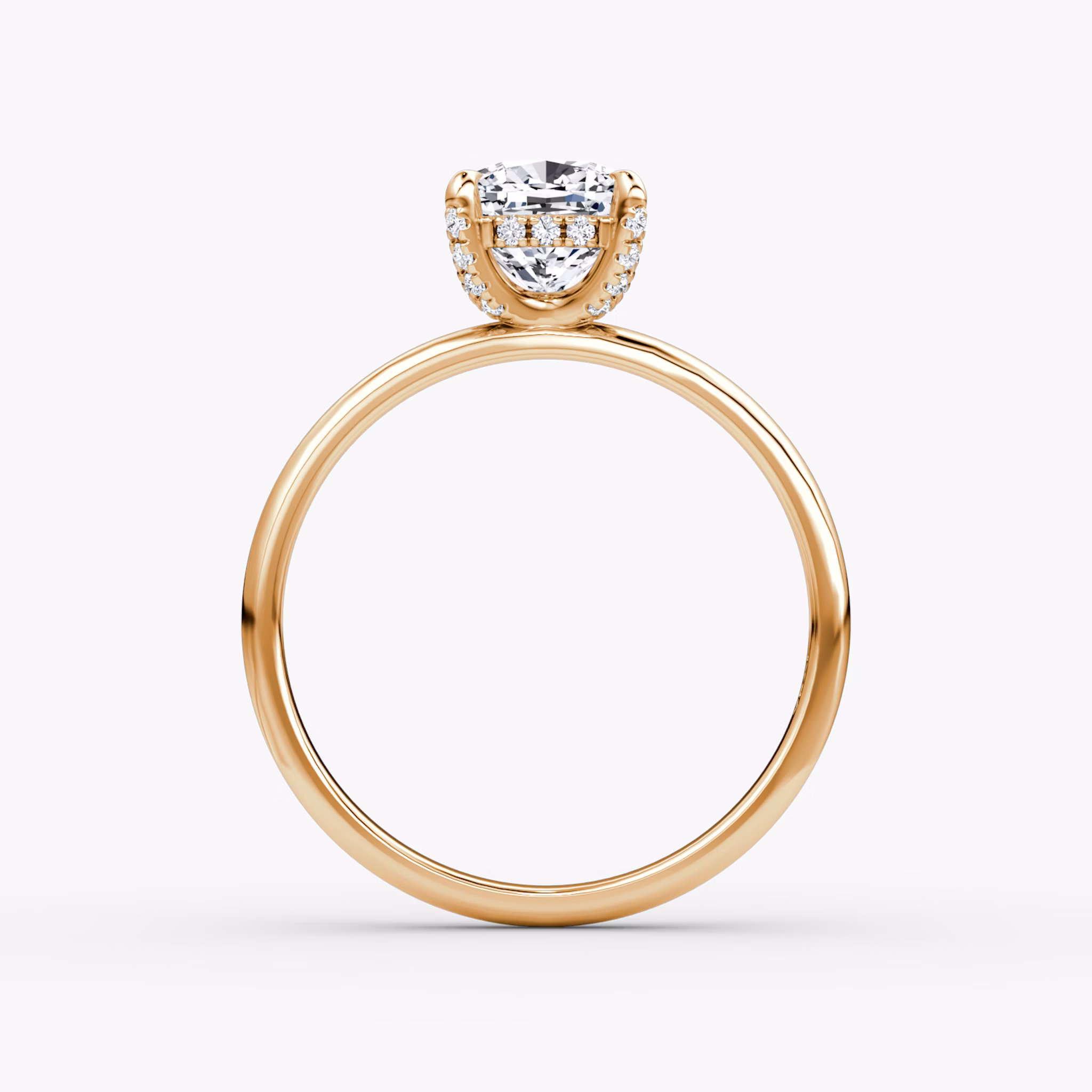 The Classic Hidden Halo | Cushion | 14k | Rose Gold | bandAccent: Plain | bandWidth: large | prongStyle: Pavé | diamondOrientation: vertical | caratWeight: other