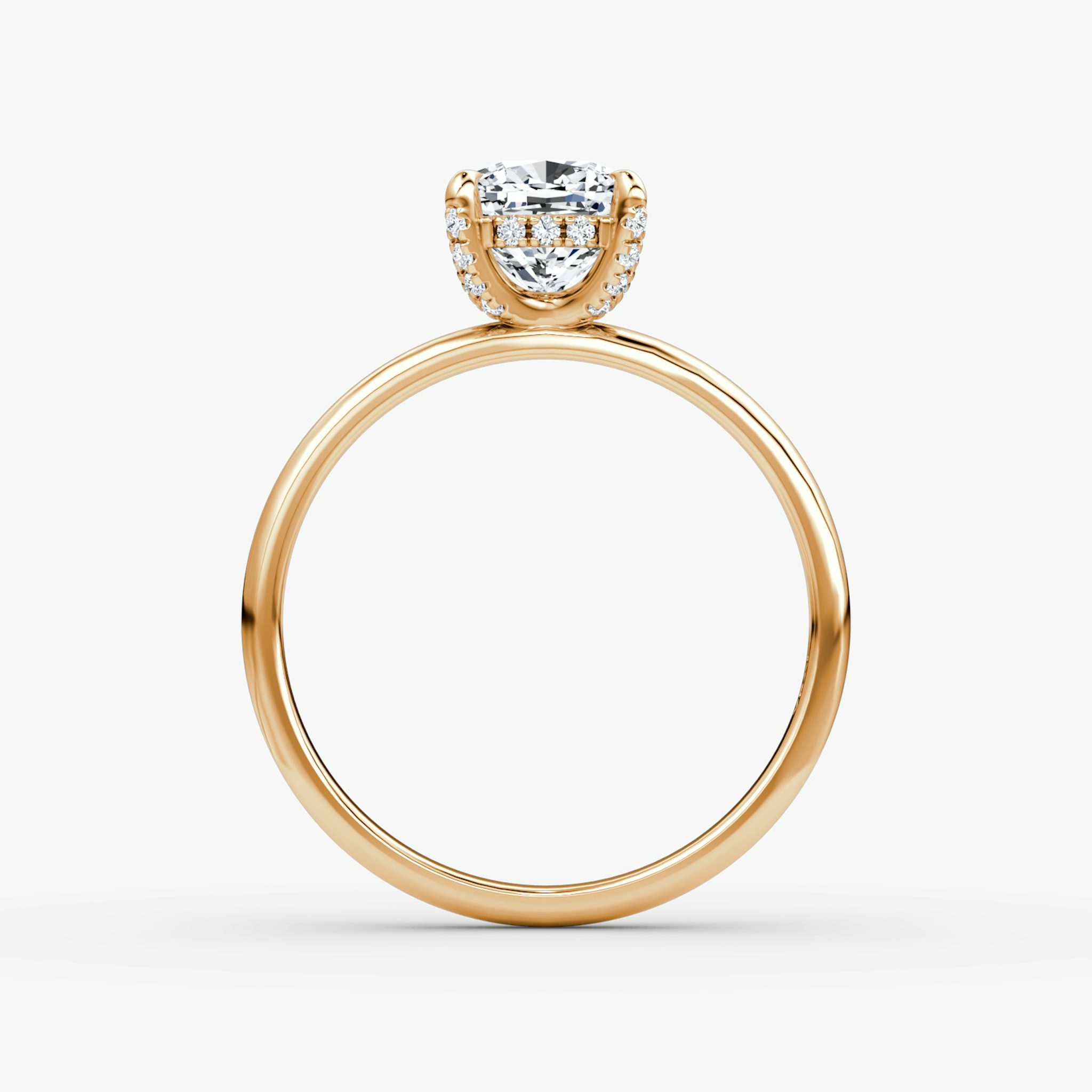 The Classic Hidden Halo | Cushion | 14k | Rose Gold | bandAccent: Plain | bandWidth: large | prongStyle: Pavé | diamondOrientation: vertical | caratWeight: other