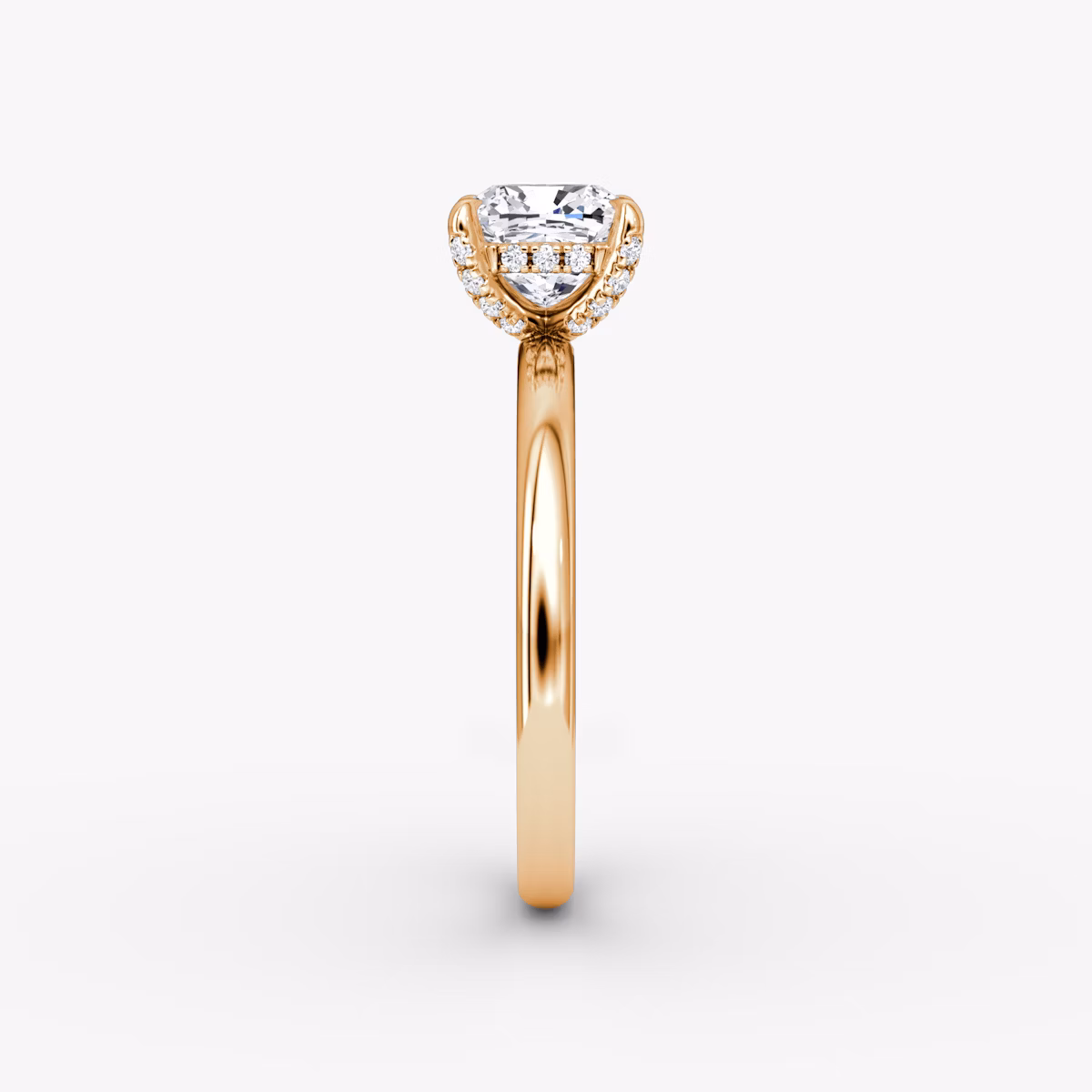 The Classic Hidden Halo | Cushion | 14k | Rose Gold | bandAccent: Plain | bandWidth: large | prongStyle: Pavé | diamondOrientation: vertical | caratWeight: other