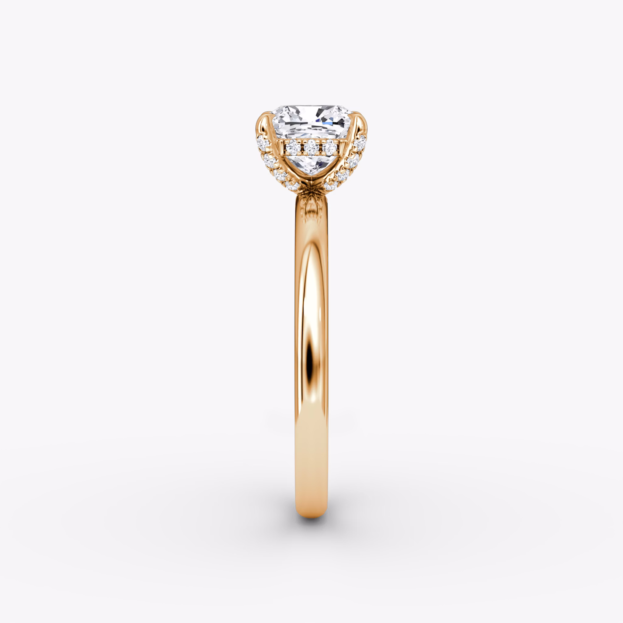 The Classic Hidden Halo | Cushion | 14k | Rose Gold | bandAccent: Plain | bandWidth: large | prongStyle: Pavé | diamondOrientation: vertical | caratWeight: other