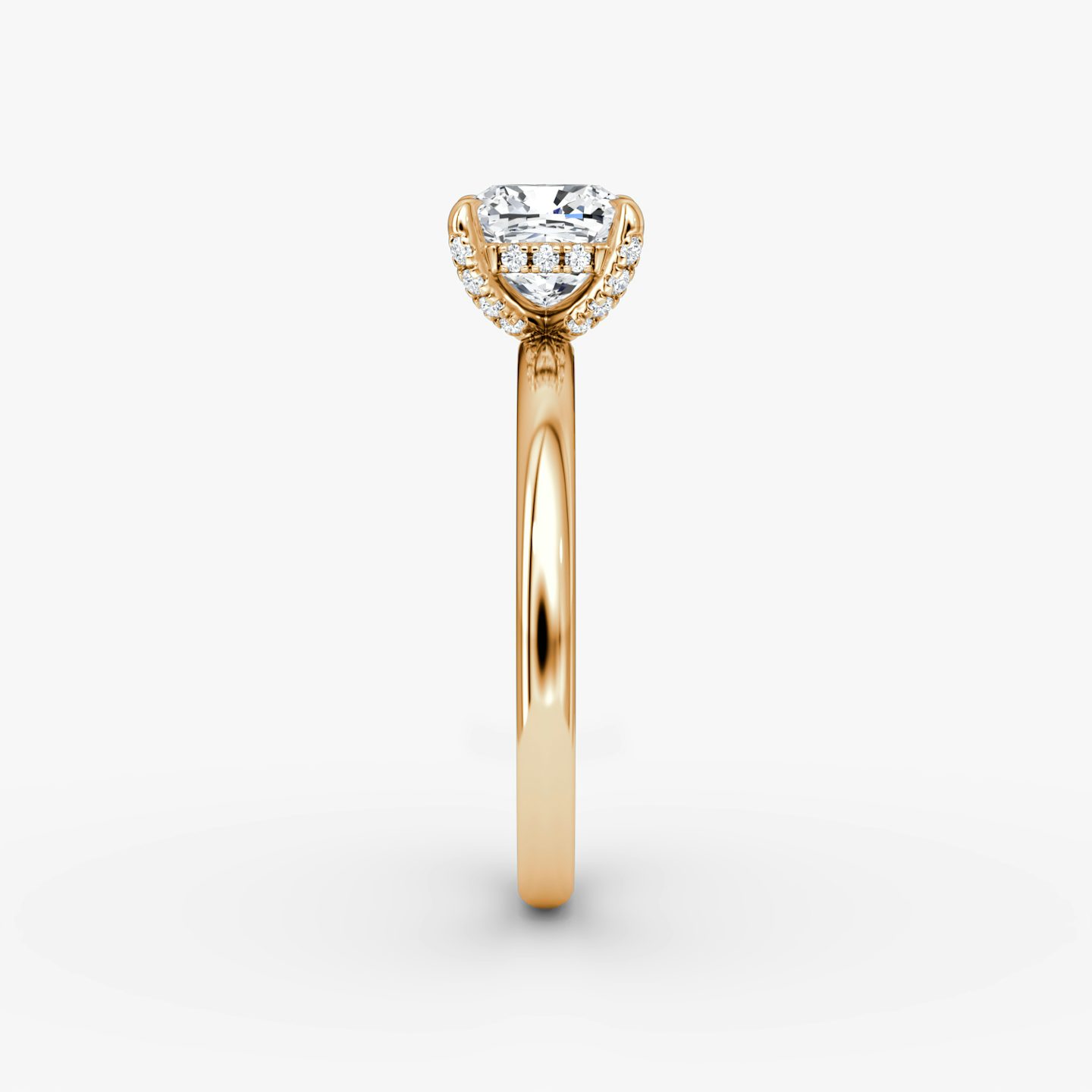 The Classic Hidden Halo | Cushion | 14k | Rose Gold | bandAccent: Plain | bandWidth: large | prongStyle: Pavé | diamondOrientation: vertical | caratWeight: other