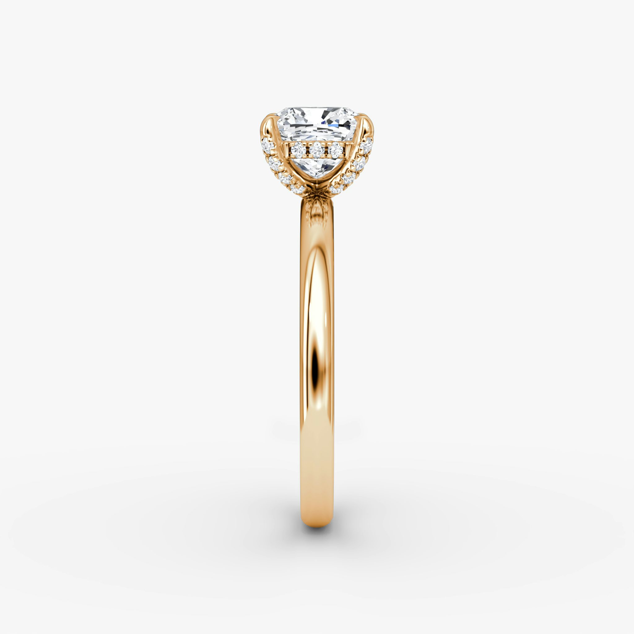 The Classic Hidden Halo | Cushion | 14k | Rose Gold | bandAccent: Plain | bandWidth: large | prongStyle: Pavé | diamondOrientation: vertical | caratWeight: other