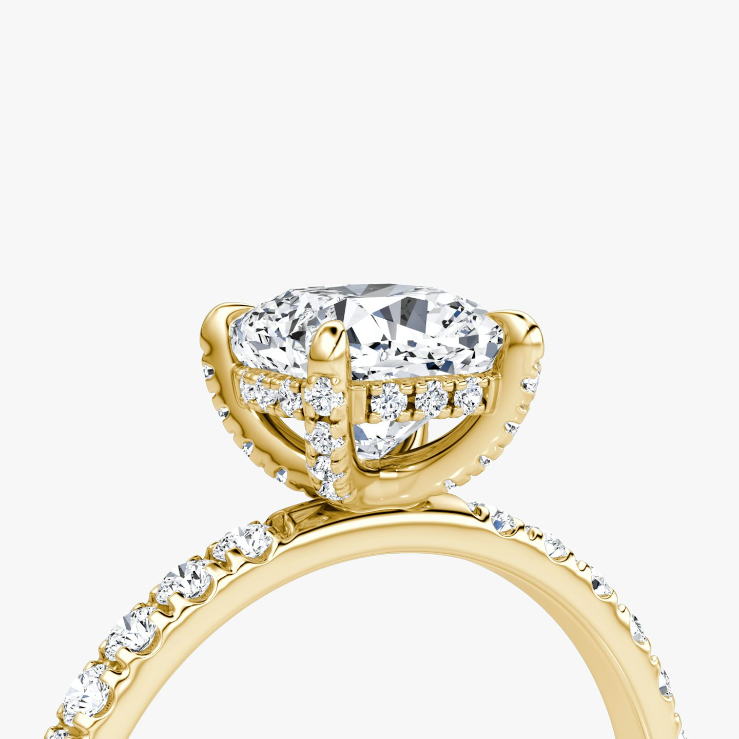The Classic Hidden Halo | Cushion | 18k | Yellow Gold | bandAccent: Pavé | bandWidth: large | prongStyle: Pavé | diamondOrientation: vertical | caratWeight: other