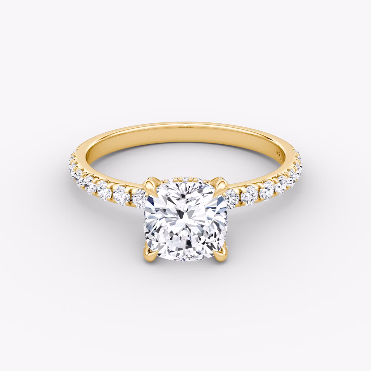 The Classic Hidden Halo | Cushion | 18k | Yellow Gold | bandAccent: Pavé | bandWidth: large | prongStyle: Pavé | diamondOrientation: vertical | caratWeight: other