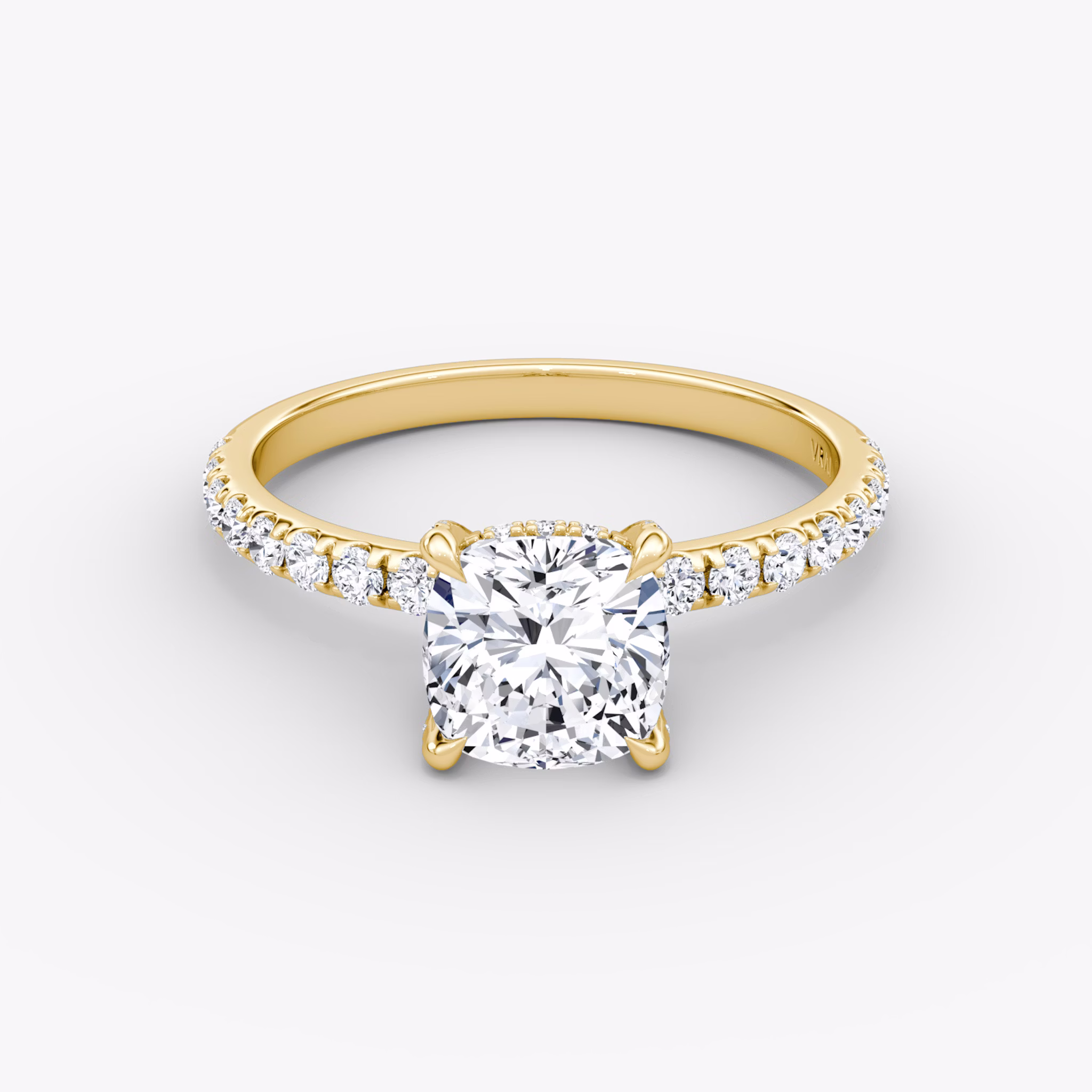 The Classic Hidden Halo | Cushion | 18k | Yellow Gold | bandAccent: Pavé | bandWidth: large | prongStyle: Pavé | diamondOrientation: vertical | caratWeight: other