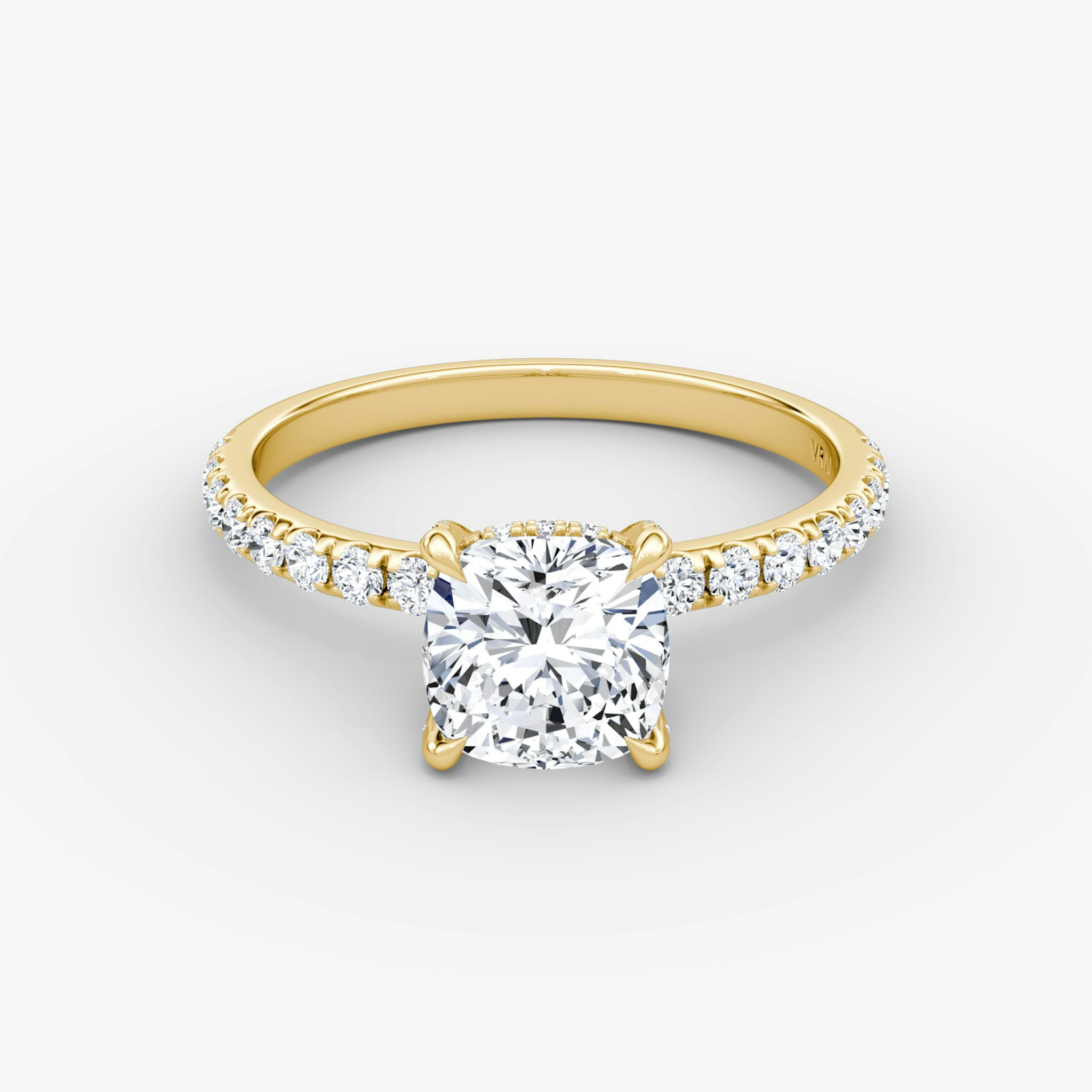 The Classic Hidden Halo | Cushion | 18k | Yellow Gold | bandAccent: Pavé | bandWidth: large | prongStyle: Pavé | diamondOrientation: vertical | caratWeight: other