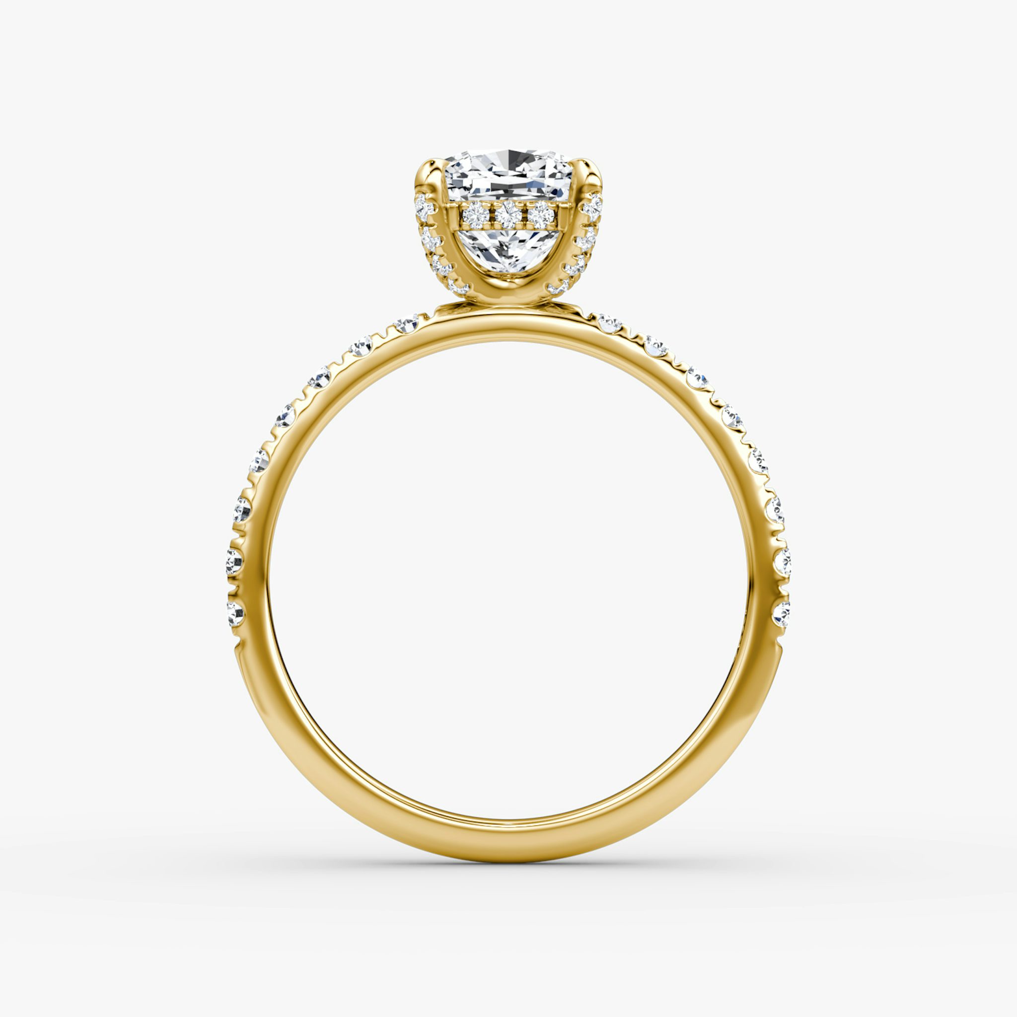 The Classic Hidden Halo | Cushion | 18k | Yellow Gold | bandAccent: Pavé | bandWidth: large | prongStyle: Pavé | diamondOrientation: vertical | caratWeight: other