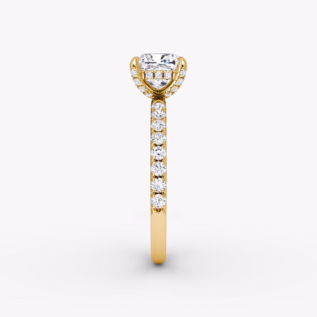 The Classic Hidden Halo | Cushion | 18k | Yellow Gold | bandAccent: Pavé | bandWidth: large | prongStyle: Pavé | diamondOrientation: vertical | caratWeight: other