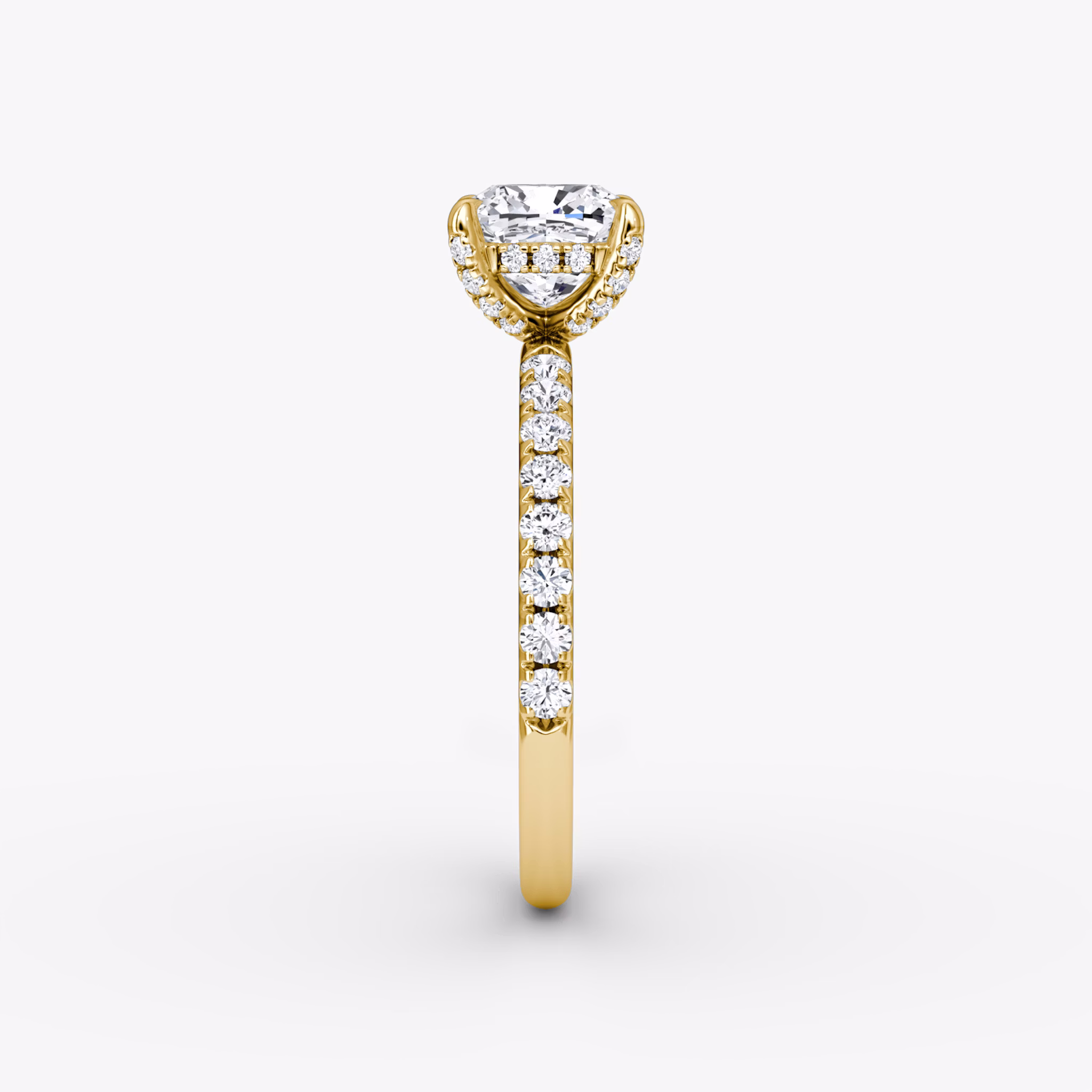 The Classic Hidden Halo | Cushion | 18k | Yellow Gold | bandAccent: Pavé | bandWidth: large | prongStyle: Pavé | diamondOrientation: vertical | caratWeight: other