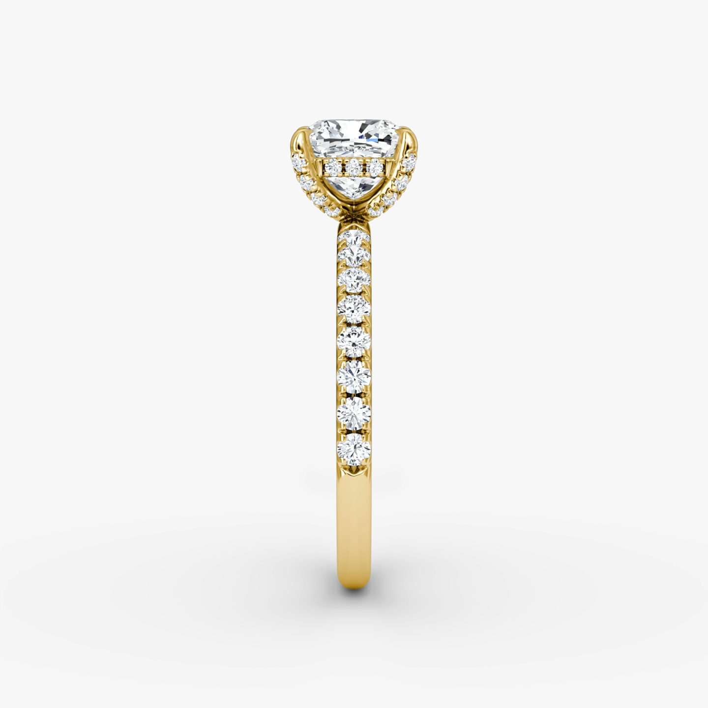 The Classic Hidden Halo | Cushion | 18k | Yellow Gold | bandAccent: Pavé | bandWidth: large | prongStyle: Pavé | diamondOrientation: vertical | caratWeight: other