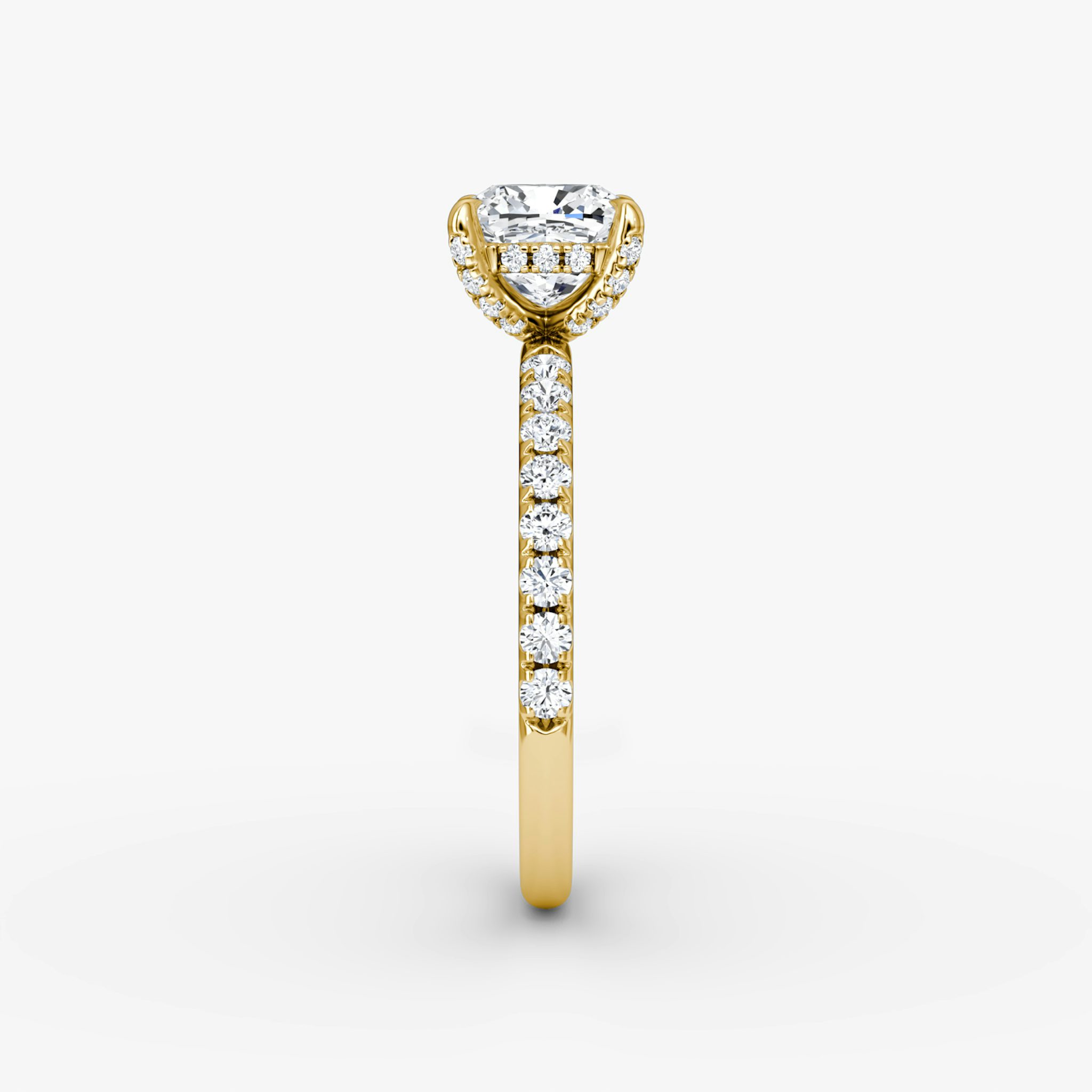 The Classic Hidden Halo | Cushion | 18k | Yellow Gold | bandAccent: Pavé | bandWidth: large | prongStyle: Pavé | diamondOrientation: vertical | caratWeight: other
