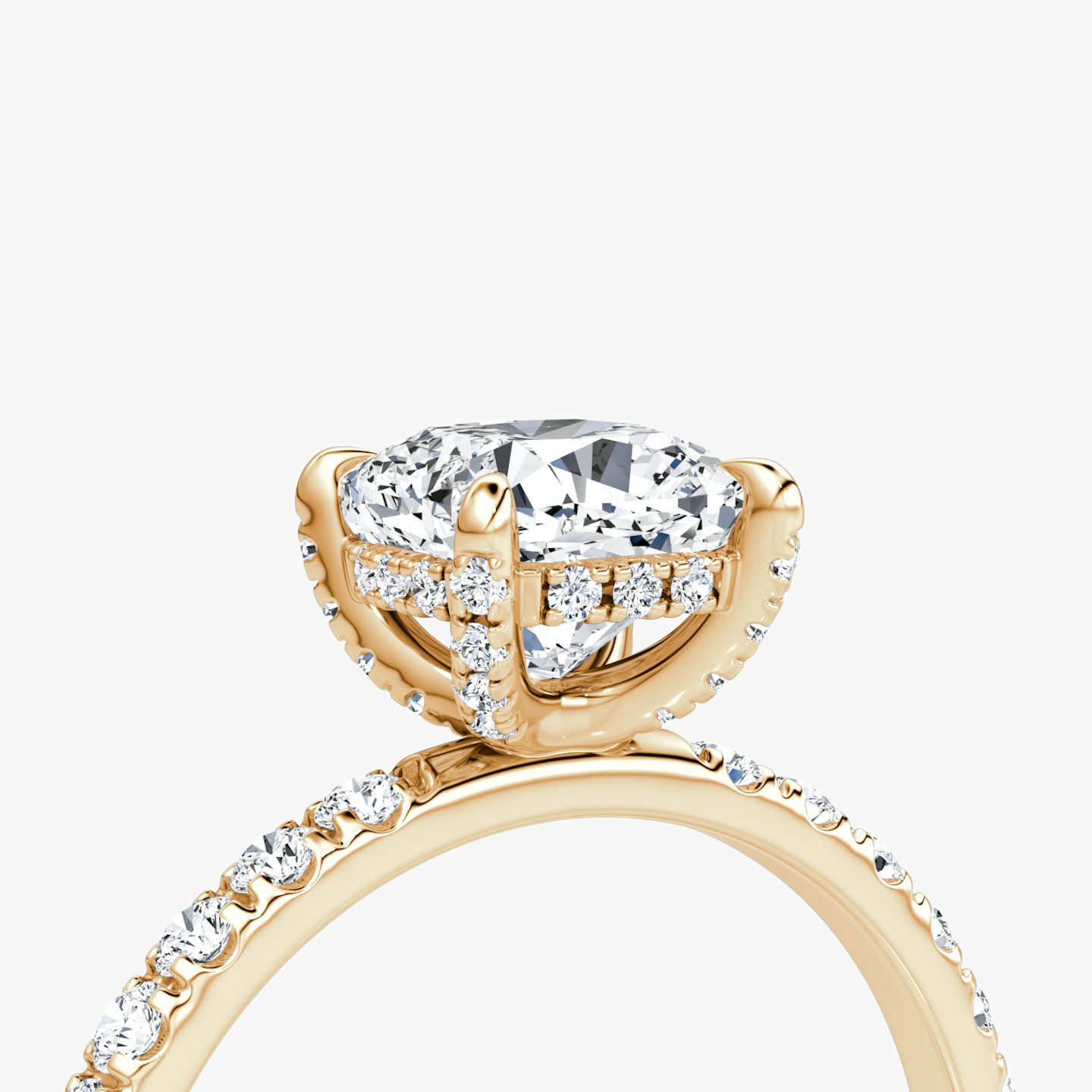 The Classic Hidden Halo | Cushion | 14k | Rose Gold | bandAccent: Pavé | bandWidth: large | prongStyle: Pavé | diamondOrientation: vertical | caratWeight: other