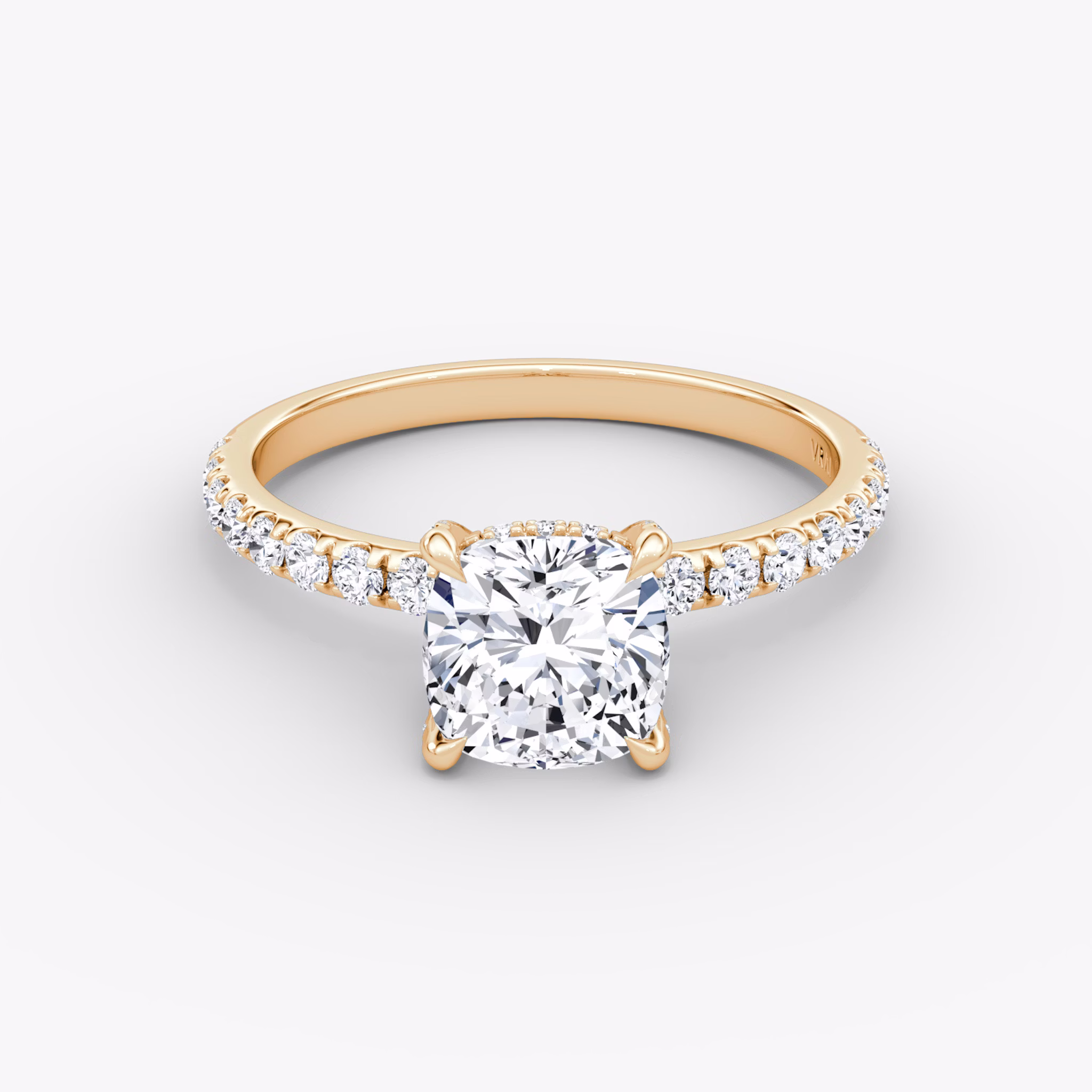 The Classic Hidden Halo | Cushion | 14k | Rose Gold | bandAccent: Pavé | bandWidth: large | prongStyle: Pavé | diamondOrientation: vertical | caratWeight: other