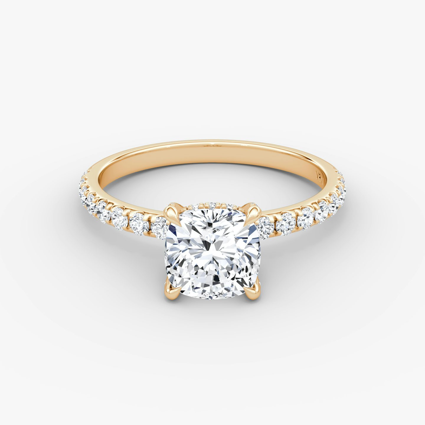 The Classic Hidden Halo | Cushion | 14k | Rose Gold | bandAccent: Pavé | bandWidth: large | prongStyle: Pavé | diamondOrientation: vertical | caratWeight: other