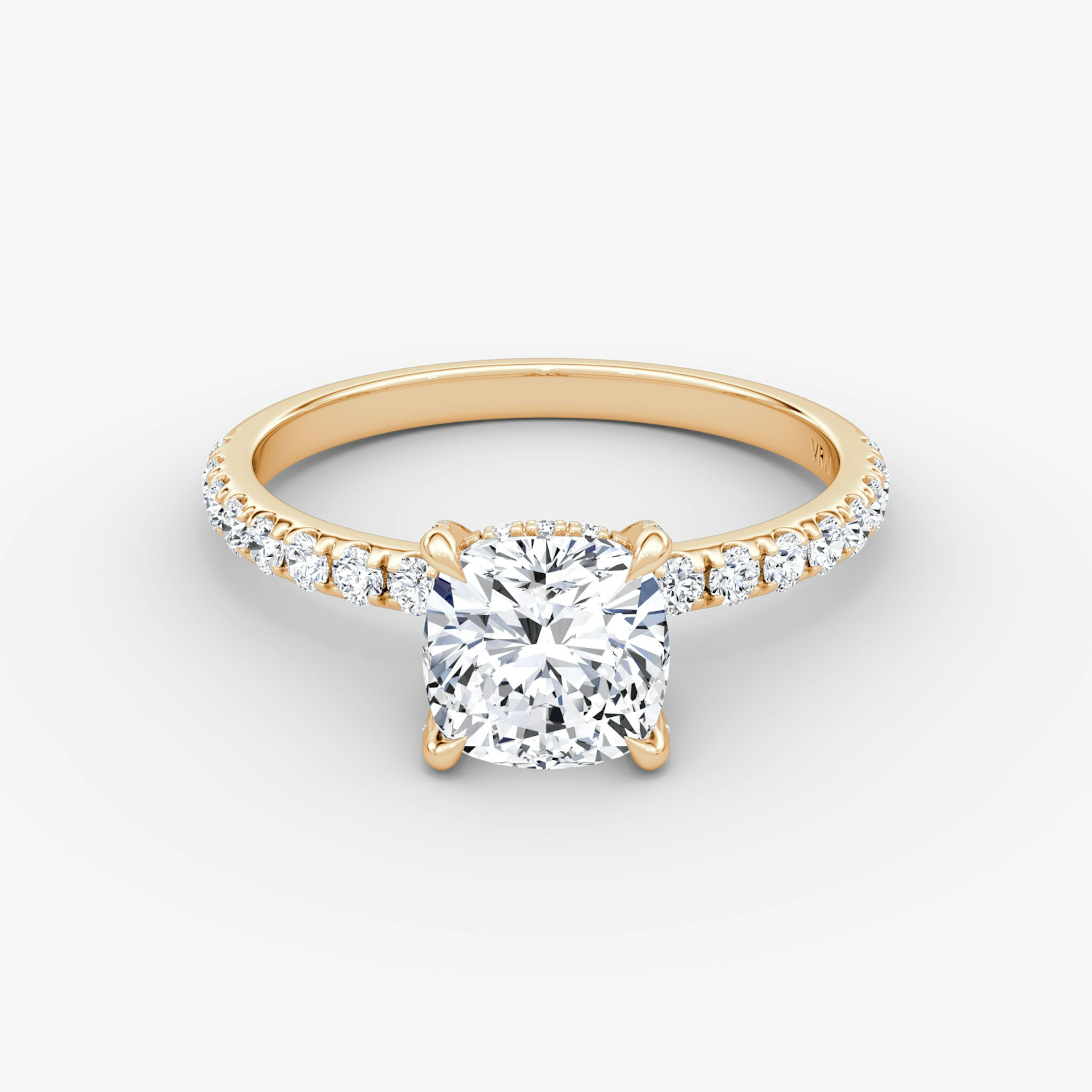 The Classic Hidden Halo | Cushion | 14k | Rose Gold | bandAccent: Pavé | bandWidth: large | prongStyle: Pavé | diamondOrientation: vertical | caratWeight: other