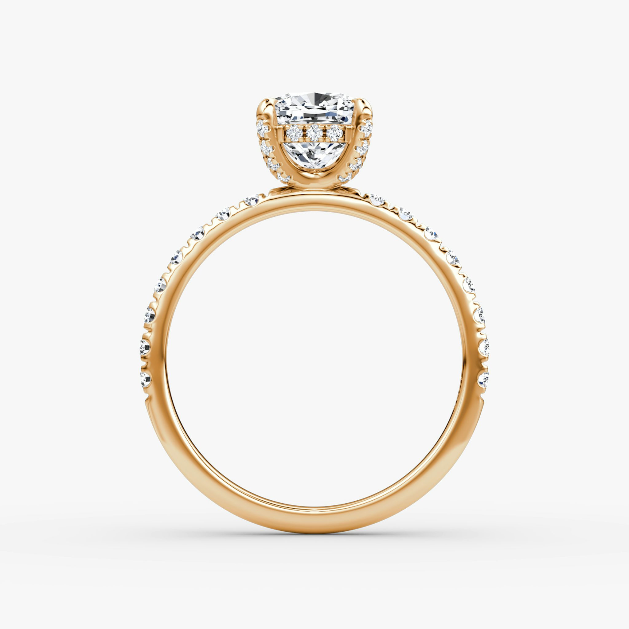 The Classic Hidden Halo | Cushion | 14k | Rose Gold | bandAccent: Pavé | bandWidth: large | prongStyle: Pavé | diamondOrientation: vertical | caratWeight: other