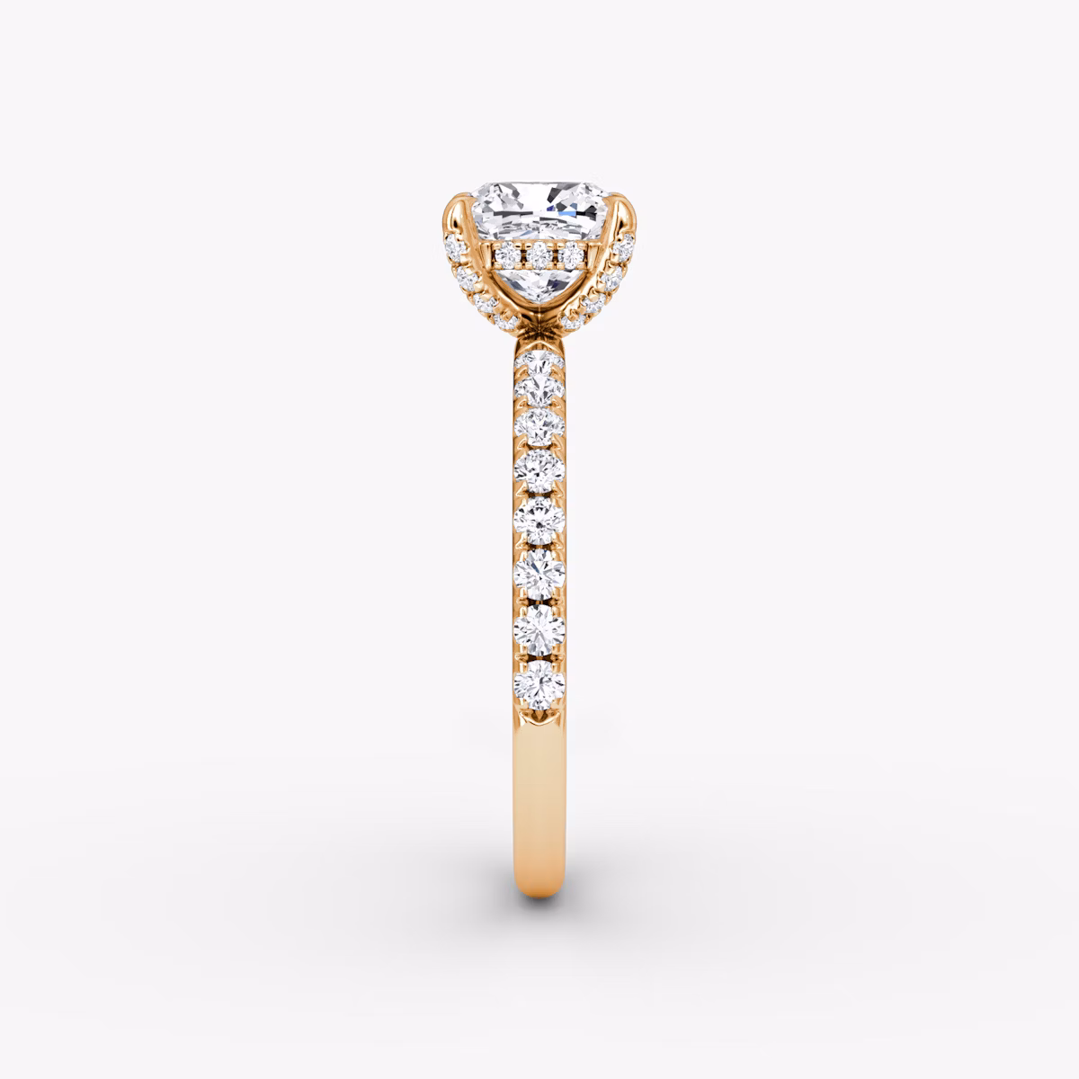 The Classic Hidden Halo | Cushion | 14k | Rose Gold | bandAccent: Pavé | bandWidth: large | prongStyle: Pavé | diamondOrientation: vertical | caratWeight: other