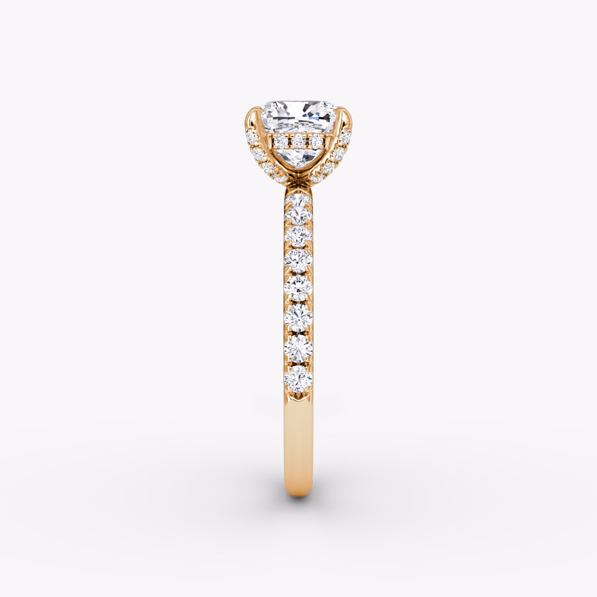 The Classic Hidden Halo | Cushion | 14k | Rose Gold | bandAccent: Pavé | bandWidth: large | prongStyle: Pavé | diamondOrientation: vertical | caratWeight: other