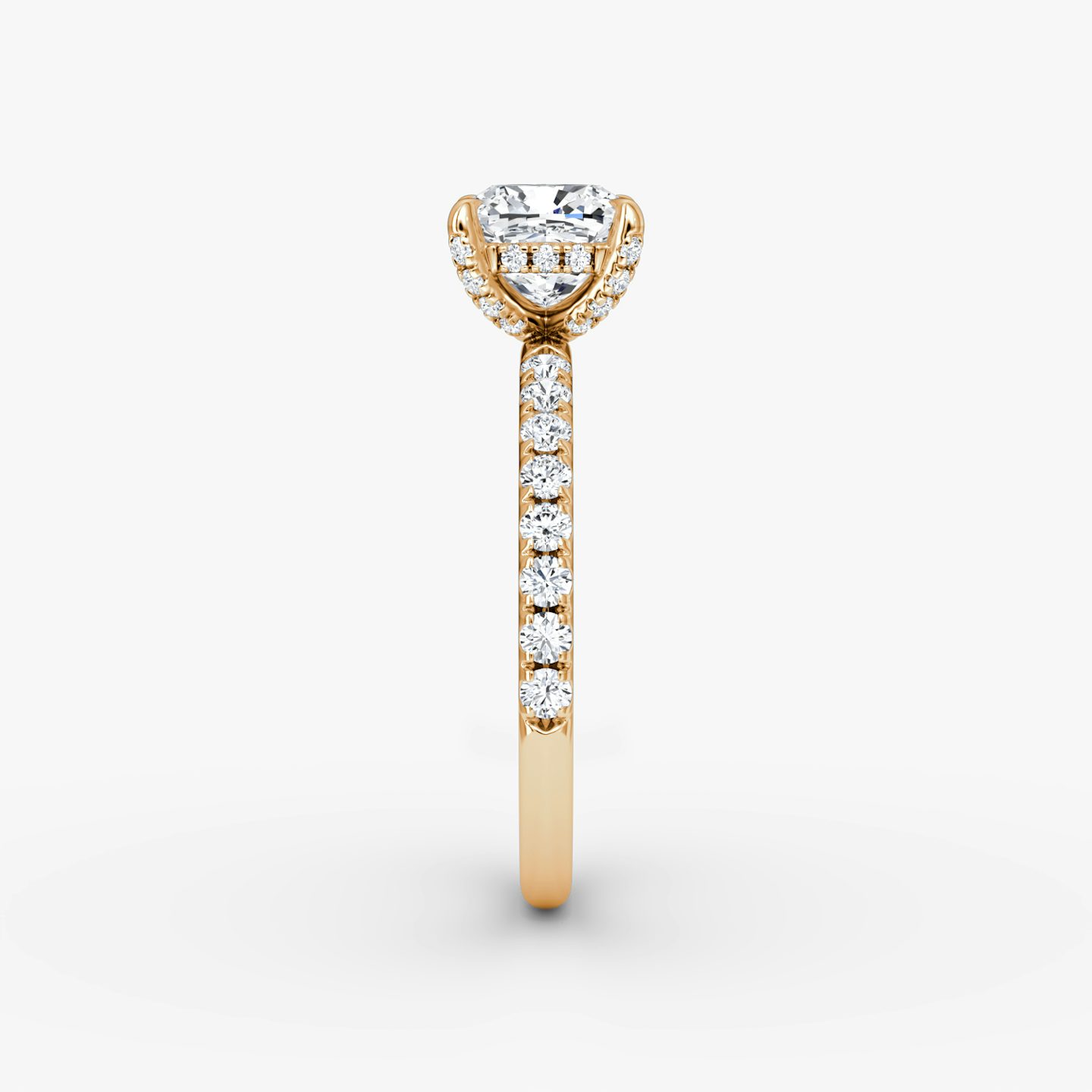 The Classic Hidden Halo | Cushion | 14k | Rose Gold | bandAccent: Pavé | bandWidth: large | prongStyle: Pavé | diamondOrientation: vertical | caratWeight: other