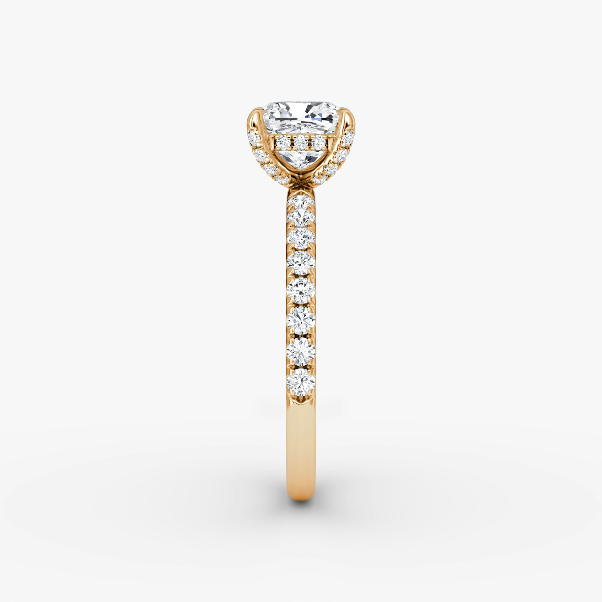 The Classic Hidden Halo | Cushion | 14k | Rose Gold | bandAccent: Pavé | bandWidth: large | prongStyle: Pavé | diamondOrientation: vertical | caratWeight: other