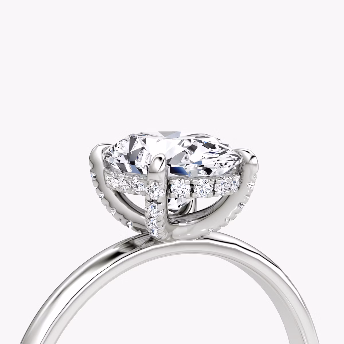 The Classic Hidden Halo | Oval | 18k | White Gold | bandAccent: Plain | bandWidth: large | prongStyle: Pavé | diamondOrientation: vertical | caratWeight: other
