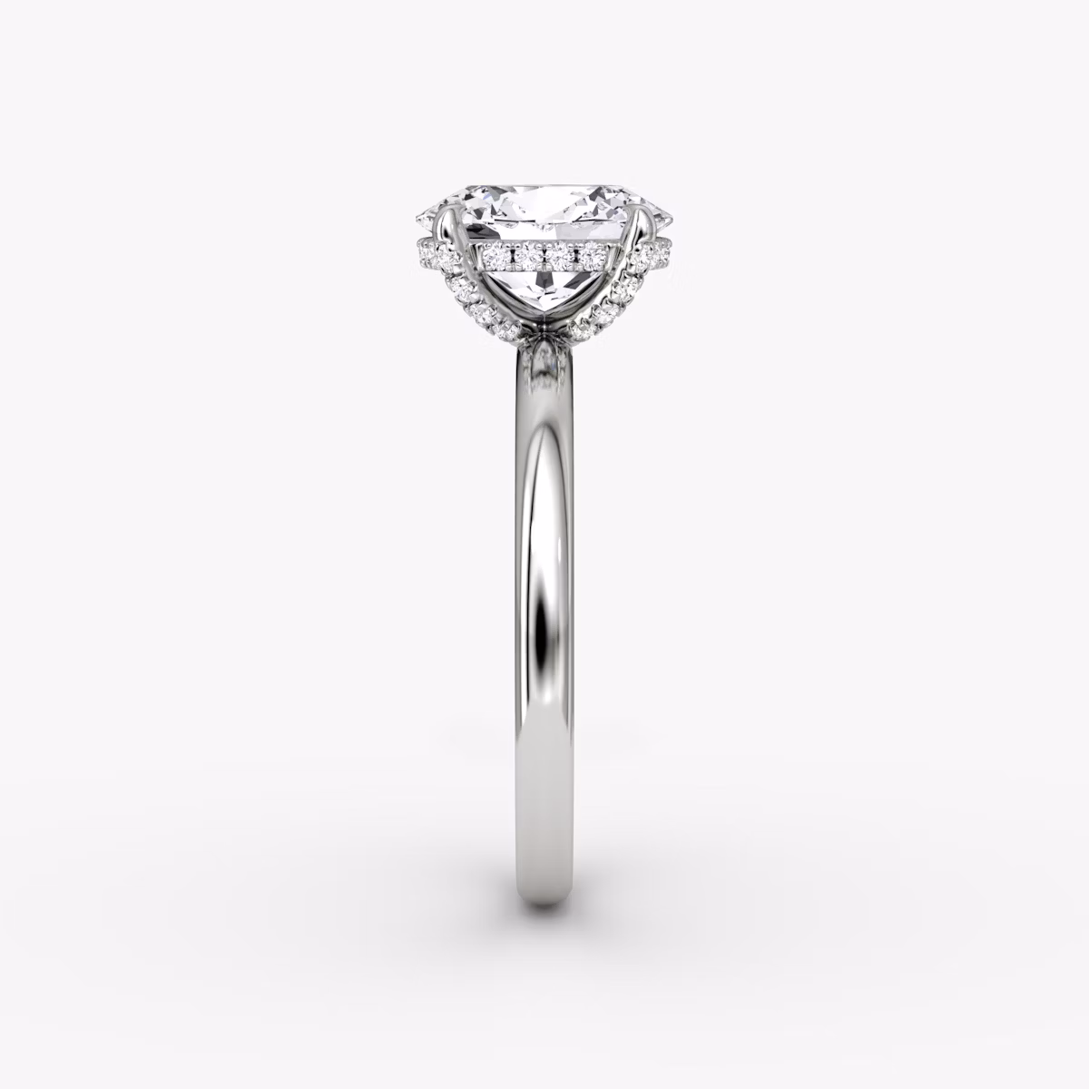 The Classic Hidden Halo | Oval | 18k | White Gold | bandAccent: Plain | bandWidth: large | prongStyle: Pavé | diamondOrientation: vertical | caratWeight: other