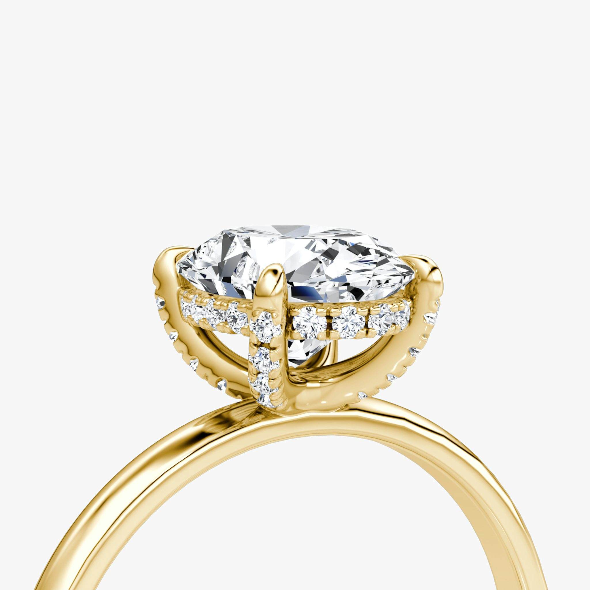 The Classic Hidden Halo | Oval | 18k | Yellow Gold | bandAccent: Plain | bandWidth: large | prongStyle: Pavé | diamondOrientation: vertical | caratWeight: other