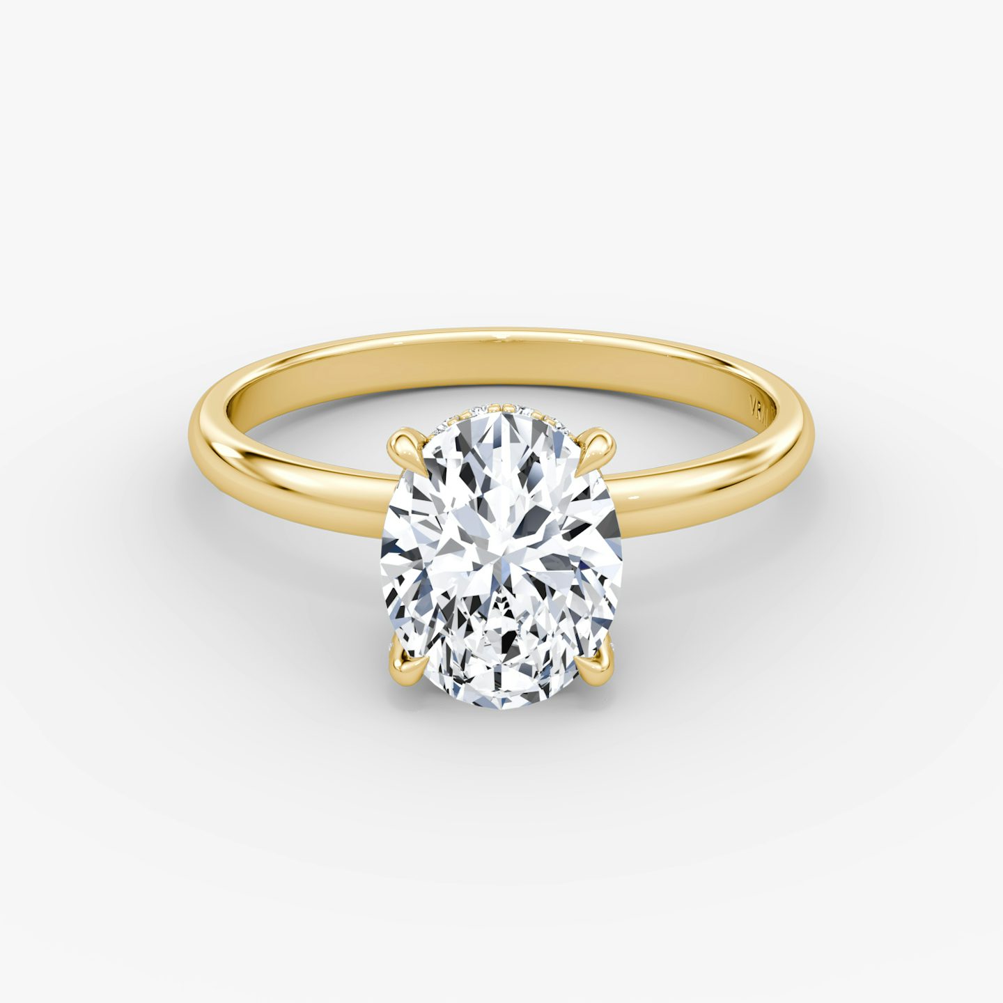 The Classic Hidden Halo | Oval | 18k | Yellow Gold | bandAccent: Plain | bandWidth: large | prongStyle: Pavé | diamondOrientation: vertical | caratWeight: other