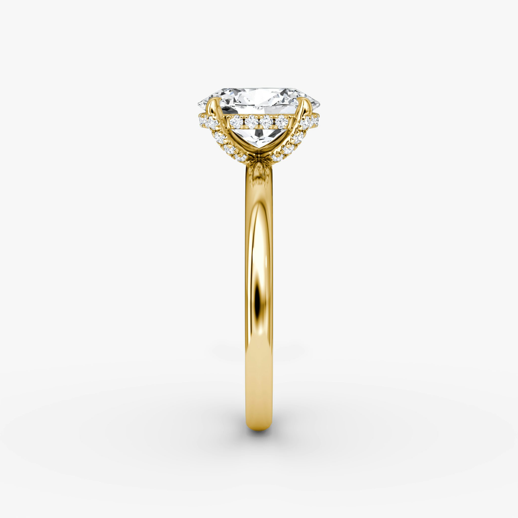 The Classic Hidden Halo | Oval | 18k | Yellow Gold | bandAccent: Plain | bandWidth: large | prongStyle: Pavé | diamondOrientation: vertical | caratWeight: other