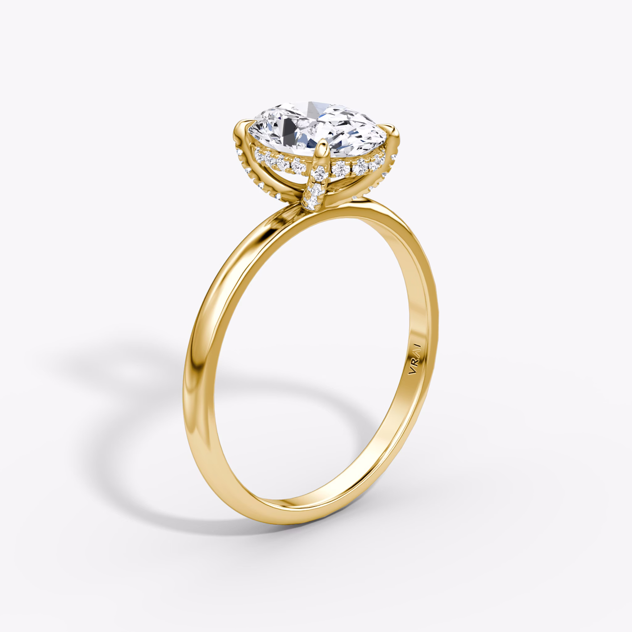 The Classic Hidden Halo | Oval | 18k | Yellow Gold | bandAccent: Plain | bandWidth: large | prongStyle: Pavé | diamondOrientation: vertical | caratWeight: other