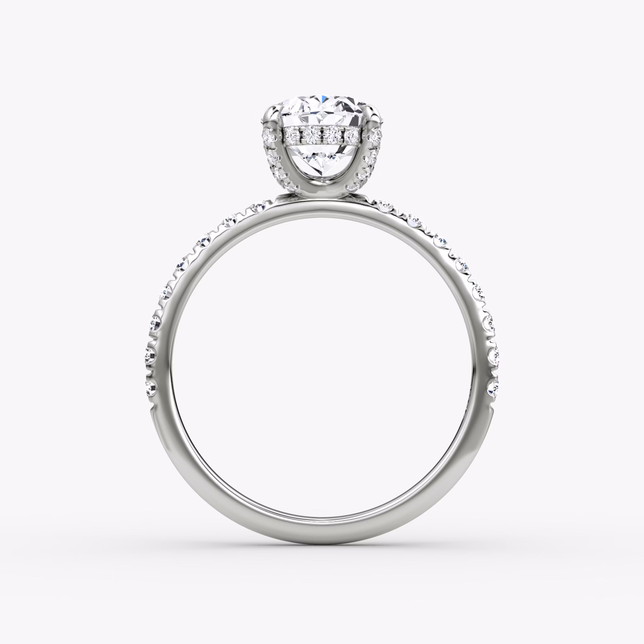 The Classic Hidden Halo | Oval | 18k | White Gold | bandAccent: Pavé | bandWidth: large | prongStyle: Pavé | diamondOrientation: vertical | caratWeight: other
