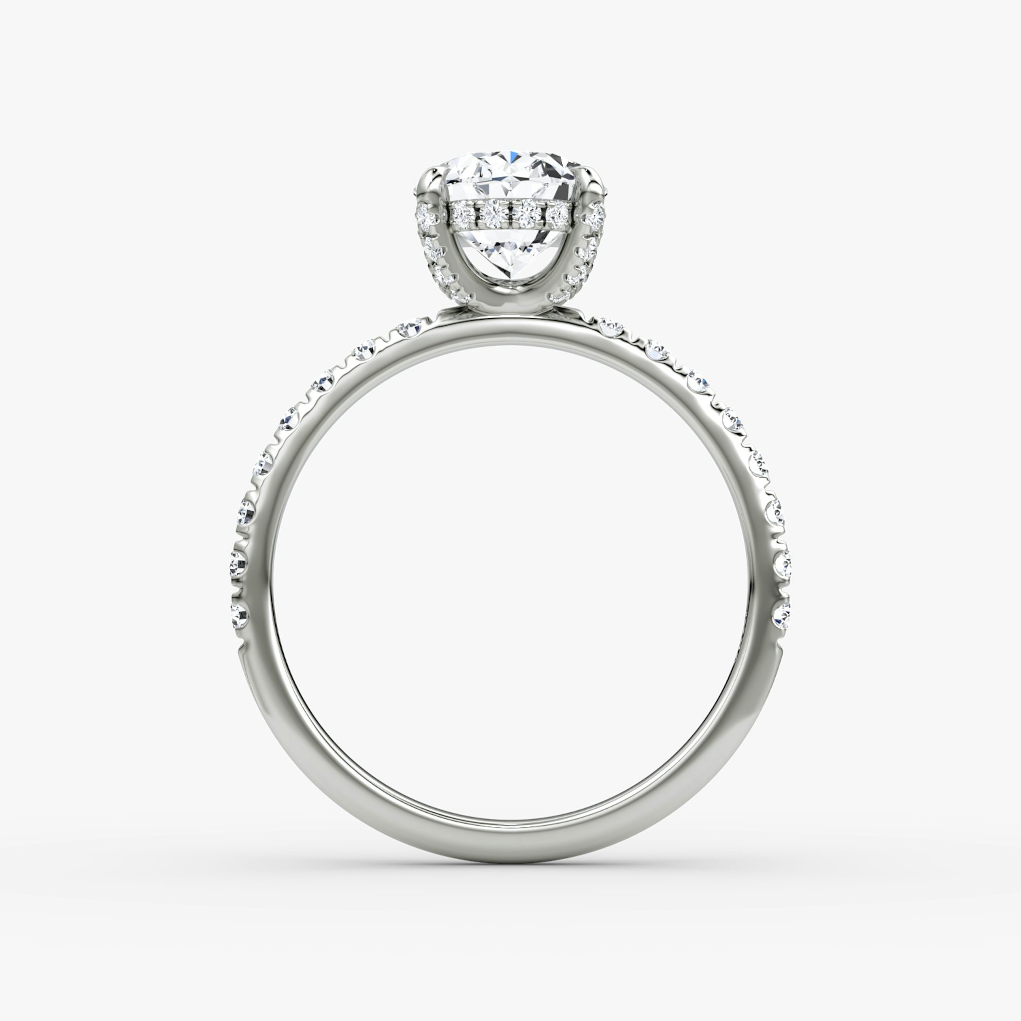 The Classic Hidden Halo | Oval | 18k | White Gold | bandAccent: Pavé | bandWidth: large | prongStyle: Pavé | diamondOrientation: vertical | caratWeight: other