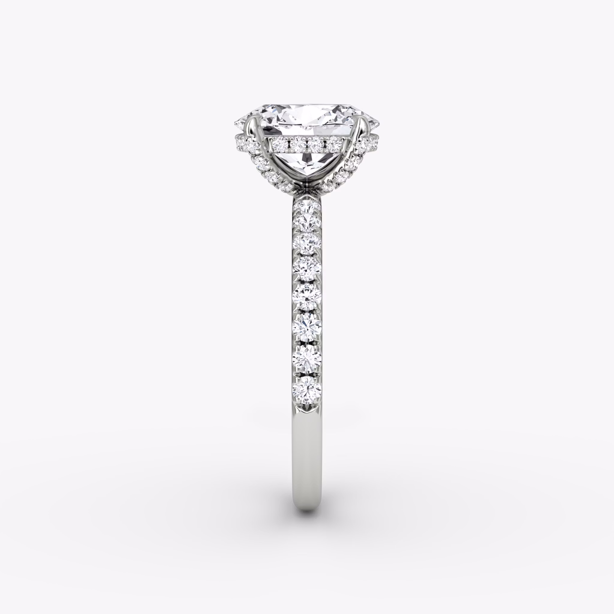 The Classic Hidden Halo | Oval | 18k | White Gold | bandAccent: Pavé | bandWidth: large | prongStyle: Pavé | diamondOrientation: vertical | caratWeight: other