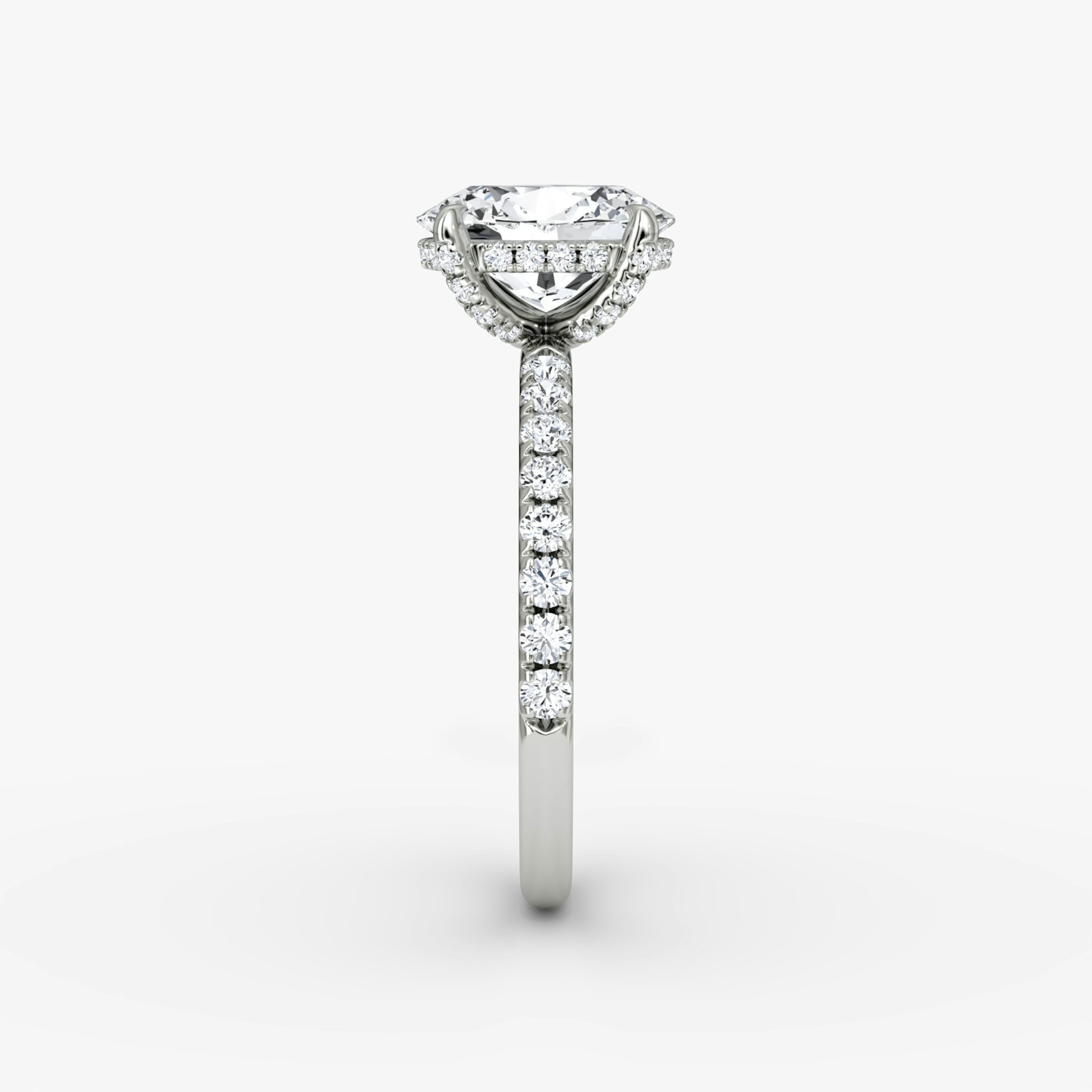The Classic Hidden Halo | Oval | 18k | White Gold | bandAccent: Pavé | bandWidth: large | prongStyle: Pavé | diamondOrientation: vertical | caratWeight: other