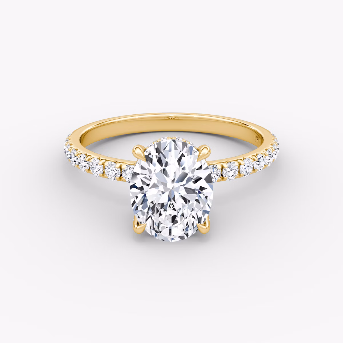 The Classic Hidden Halo | Oval | 18k | Yellow Gold | bandAccent: Pavé | bandWidth: large | prongStyle: Pavé | diamondOrientation: vertical | caratWeight: other