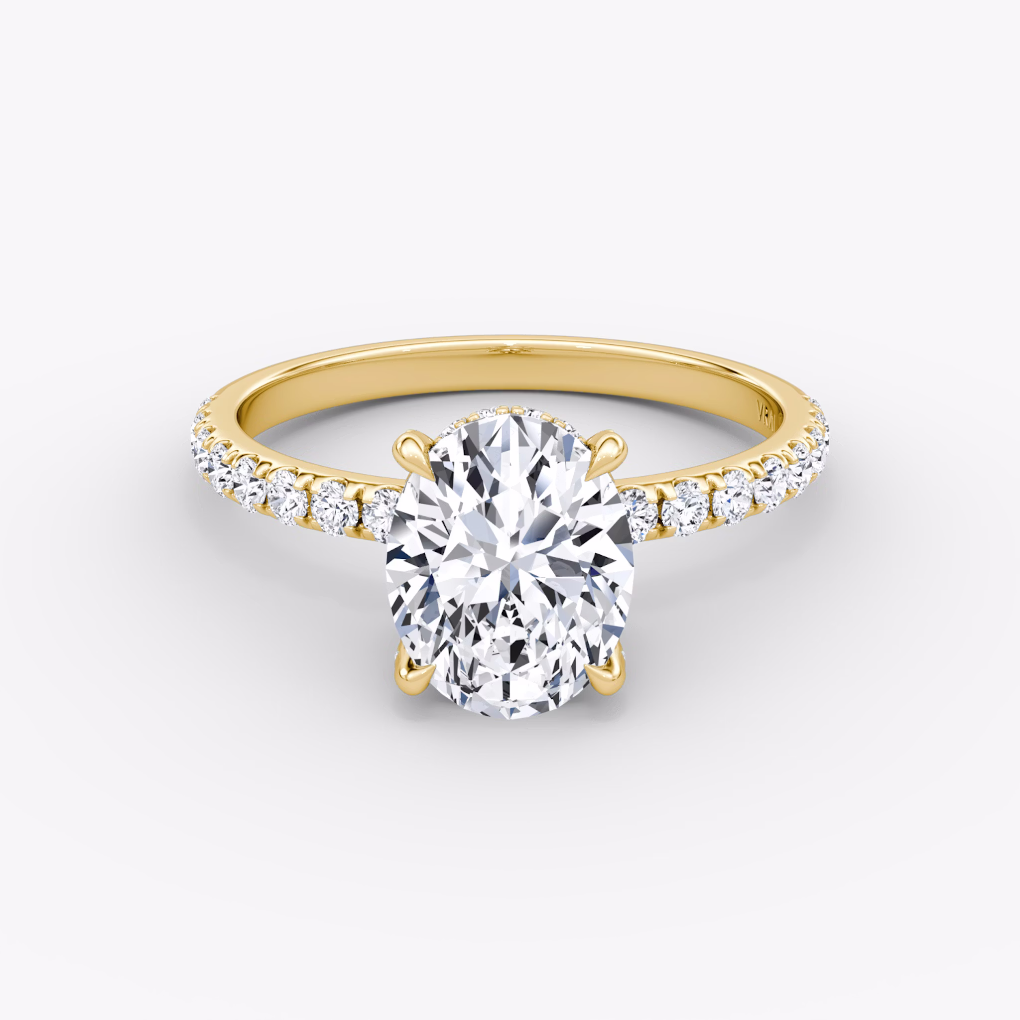 The Classic Hidden Halo | Oval | 18k | Yellow Gold | bandAccent: Pavé | bandWidth: large | prongStyle: Pavé | diamondOrientation: vertical | caratWeight: other