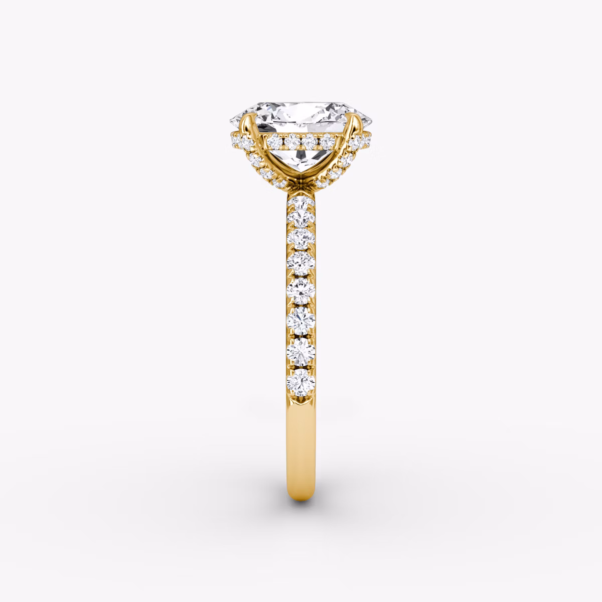 The Classic Hidden Halo | Oval | 18k | Yellow Gold | bandAccent: Pavé | bandWidth: large | prongStyle: Pavé | diamondOrientation: vertical | caratWeight: other