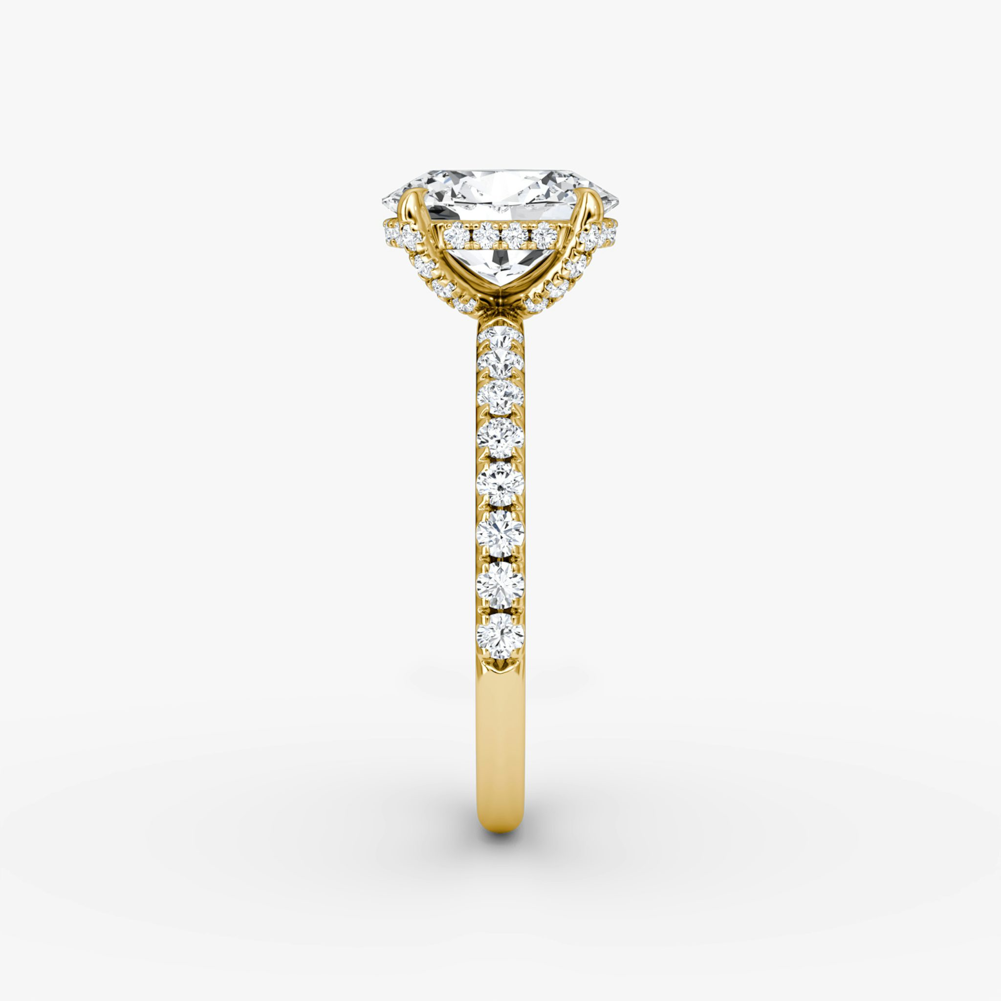 The Classic Hidden Halo | Oval | 18k | Yellow Gold | bandAccent: Pavé | bandWidth: large | prongStyle: Pavé | diamondOrientation: vertical | caratWeight: other