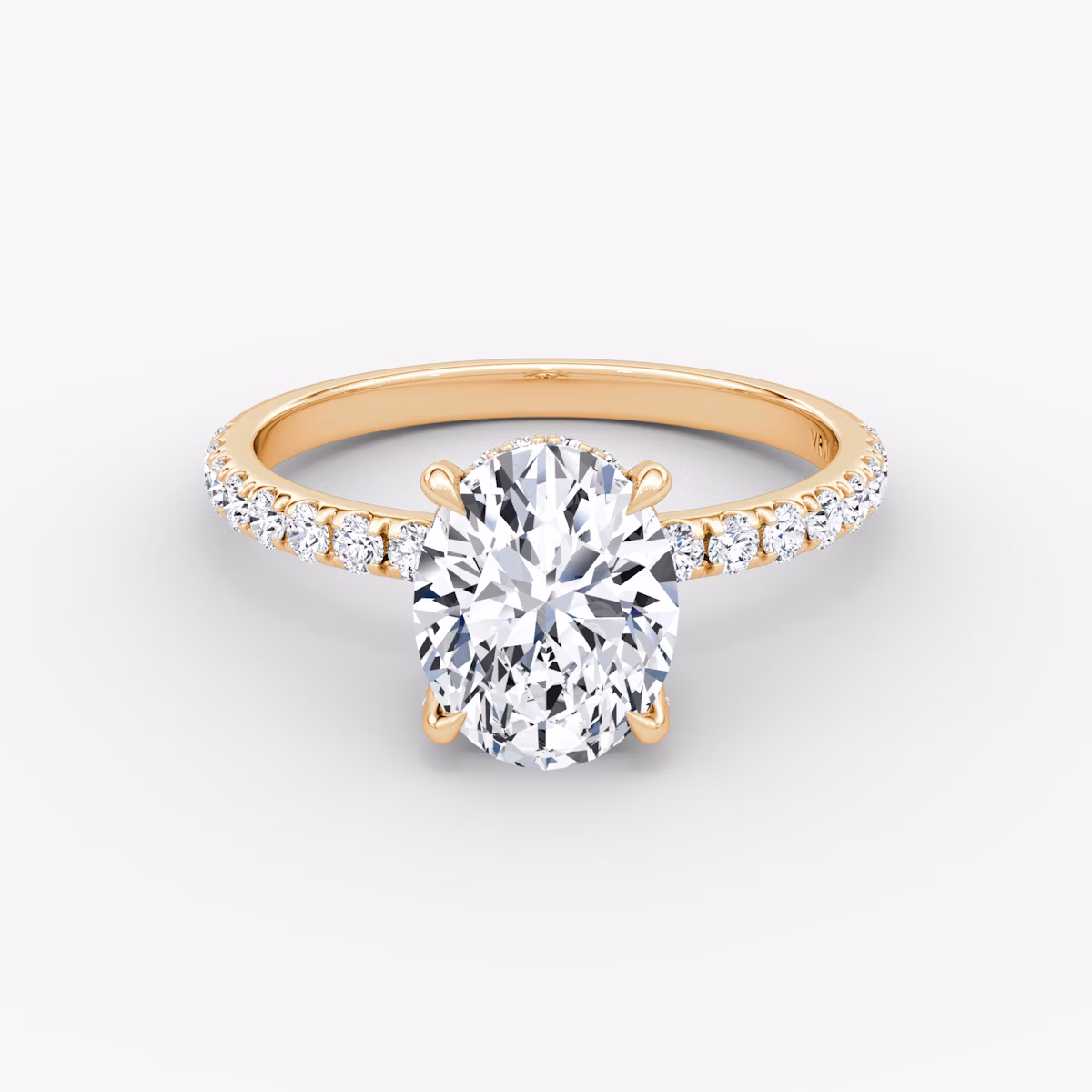 The Classic Hidden Halo | Oval | 14k | Rose Gold | bandAccent: Pavé | bandWidth: large | prongStyle: Pavé | diamondOrientation: vertical | caratWeight: other