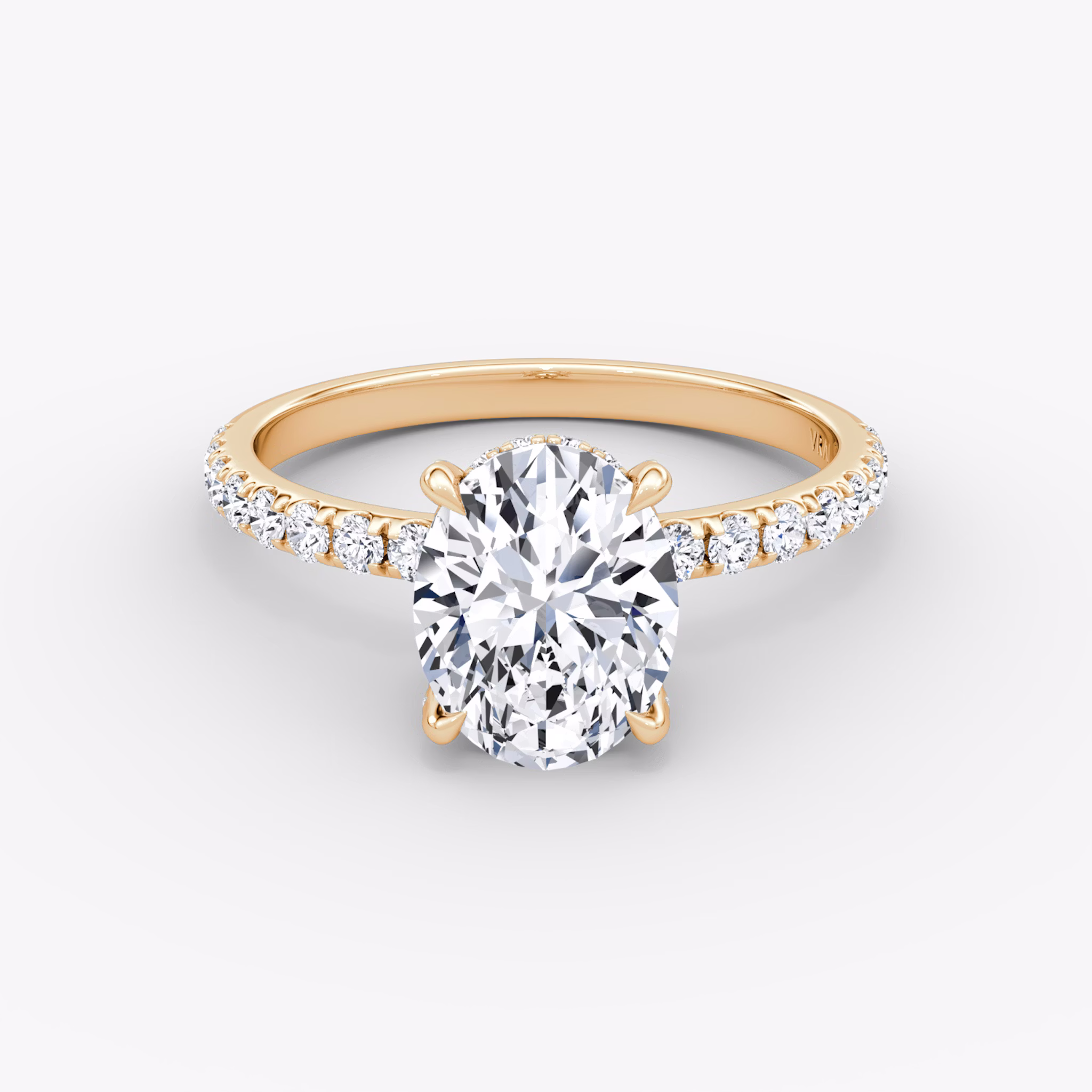 The Classic Hidden Halo | Oval | 14k | Rose Gold | bandAccent: Pavé | bandWidth: large | prongStyle: Pavé | diamondOrientation: vertical | caratWeight: other