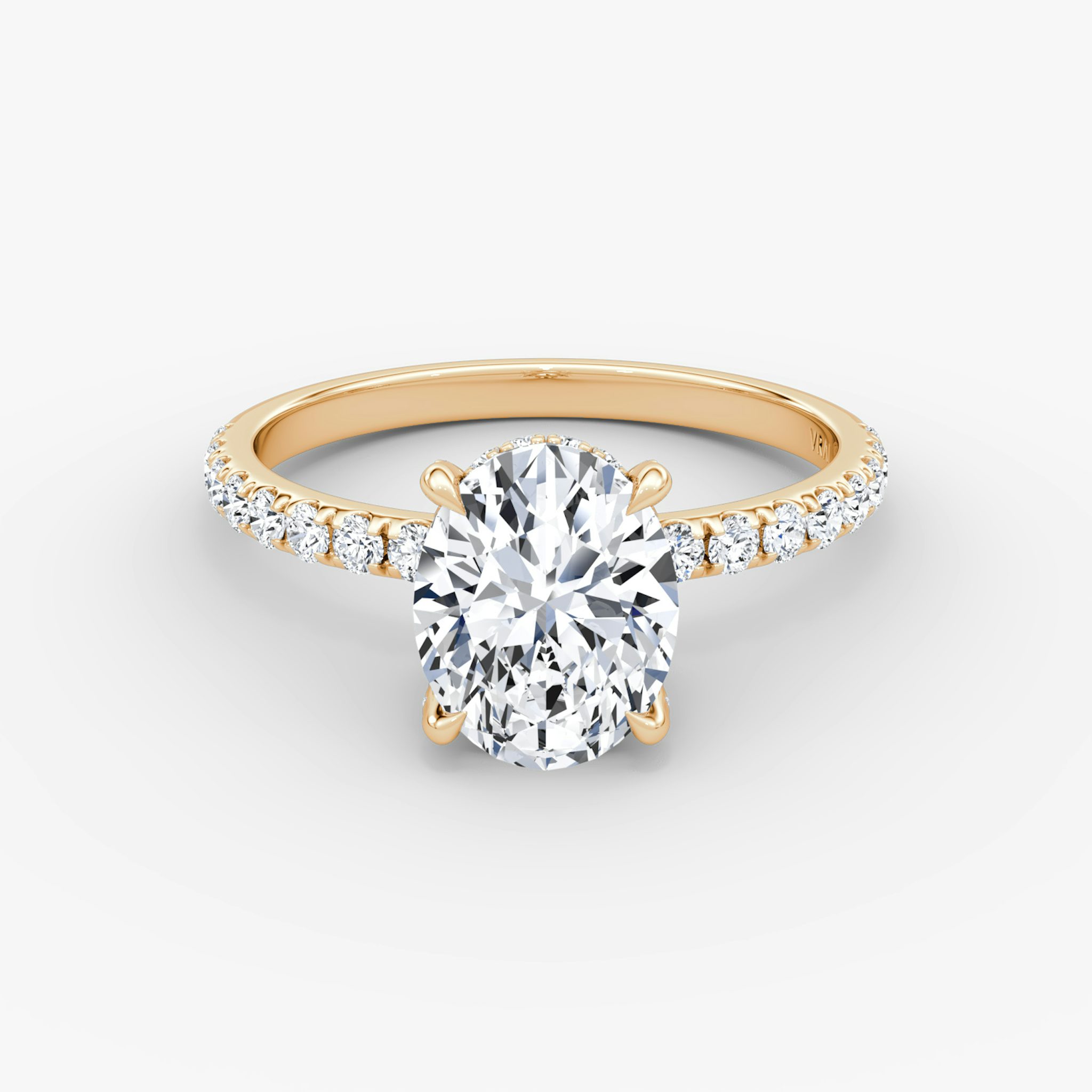 The Classic Hidden Halo | Oval | 14k | Rose Gold | bandAccent: Pavé | bandWidth: large | prongStyle: Pavé | diamondOrientation: vertical | caratWeight: other