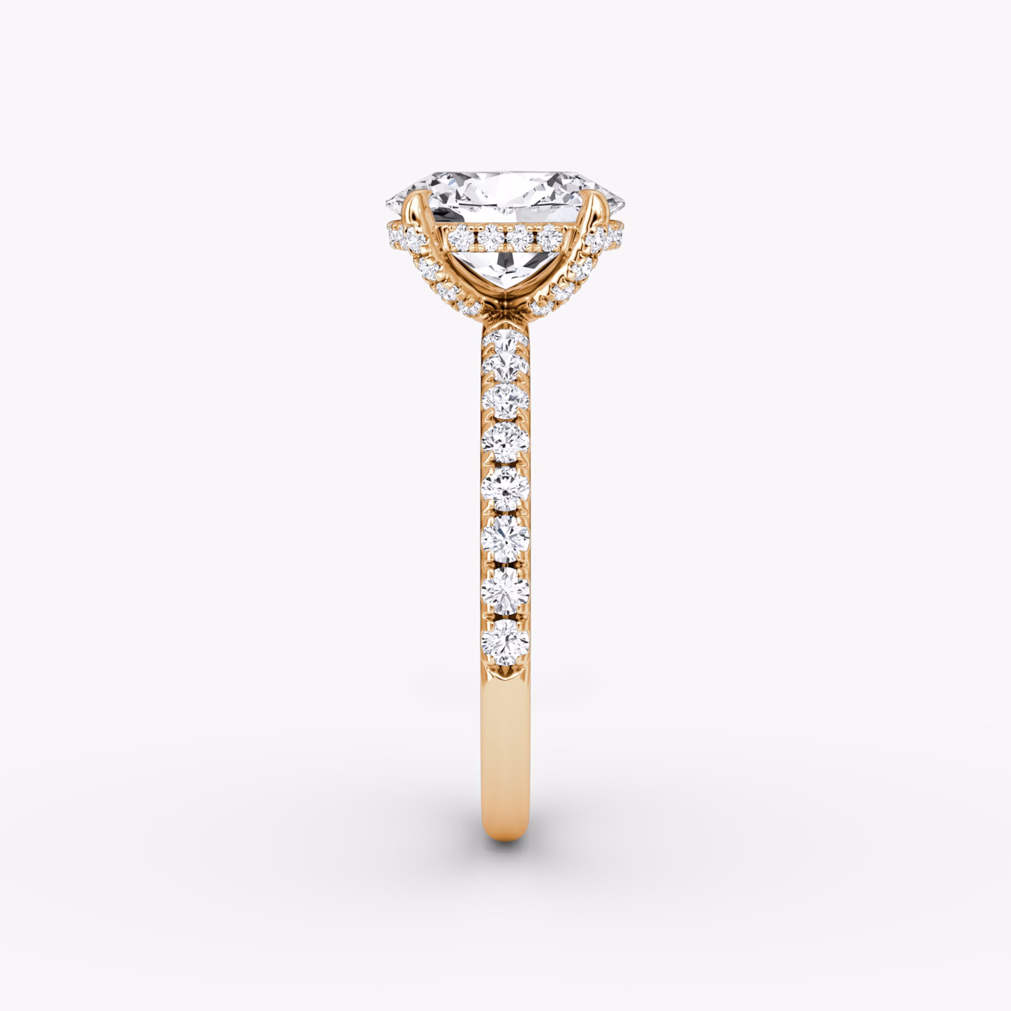 The Classic Hidden Halo | Oval | 14k | Rose Gold | bandAccent: Pavé | bandWidth: large | prongStyle: Pavé | diamondOrientation: vertical | caratWeight: other