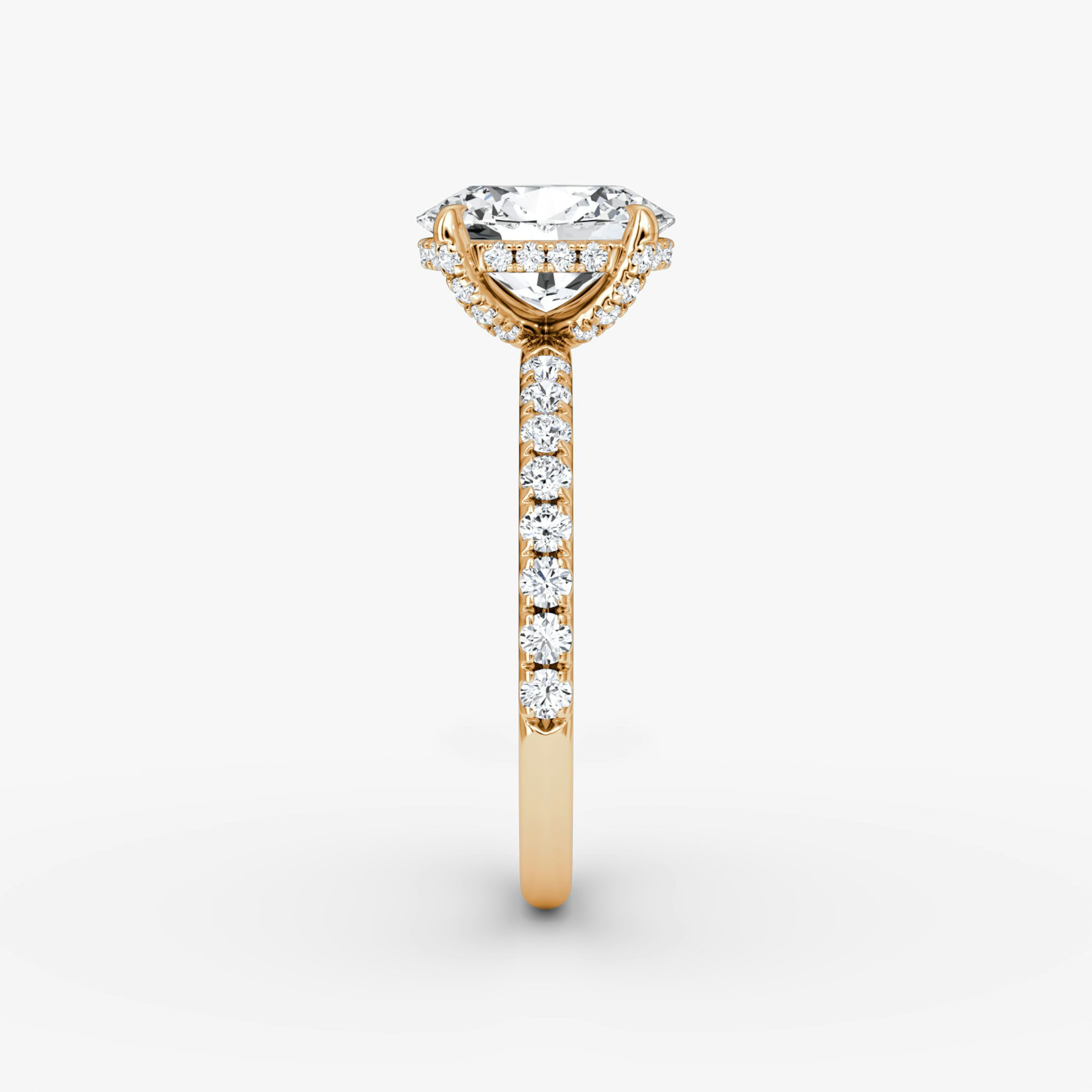 The Classic Hidden Halo | Oval | 14k | Rose Gold | bandAccent: Pavé | bandWidth: large | prongStyle: Pavé | diamondOrientation: vertical | caratWeight: other