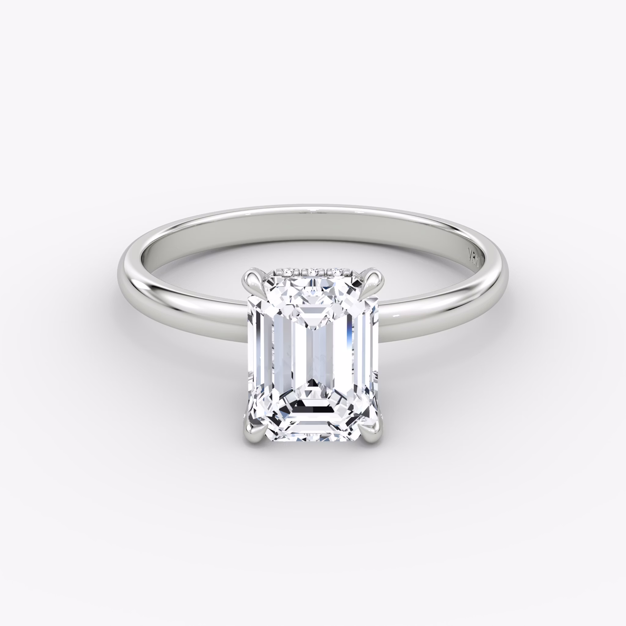 The Classic Hidden Halo | Emerald | Platinum | bandAccent: Plain | bandWidth: large | prongStyle: Pavé | diamondOrientation: vertical | caratWeight: other