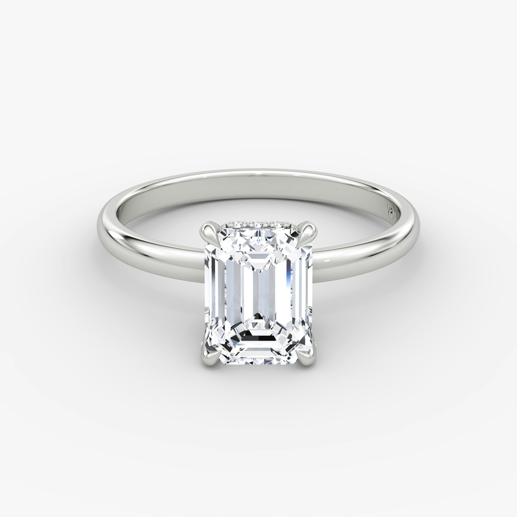 The Classic Hidden Halo | Emerald | Platinum | bandAccent: Plain | bandWidth: large | prongStyle: Pavé | diamondOrientation: vertical | caratWeight: other