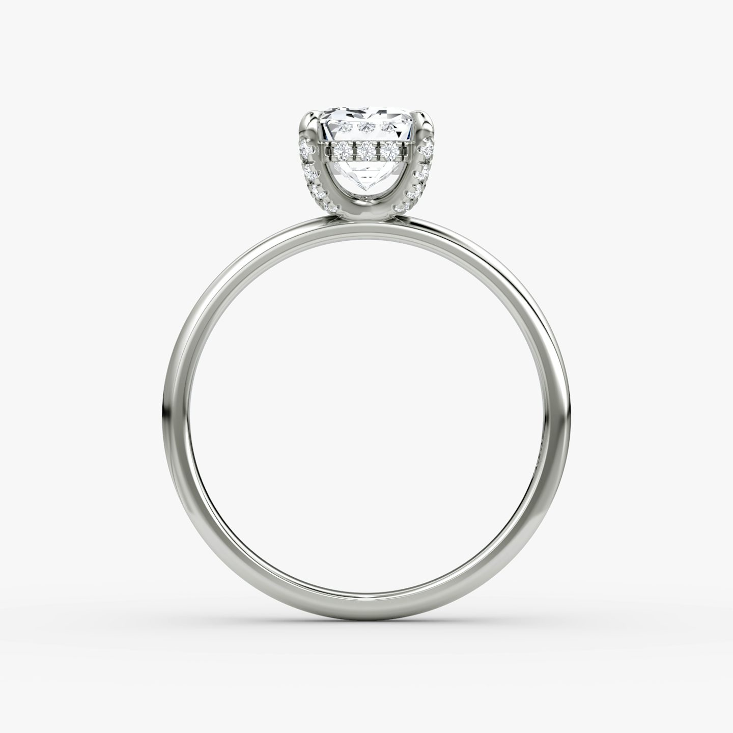 The Classic Hidden Halo | Emerald | 18k | White Gold | bandAccent: Plain | bandWidth: large | prongStyle: Pavé | diamondOrientation: vertical | caratWeight: other